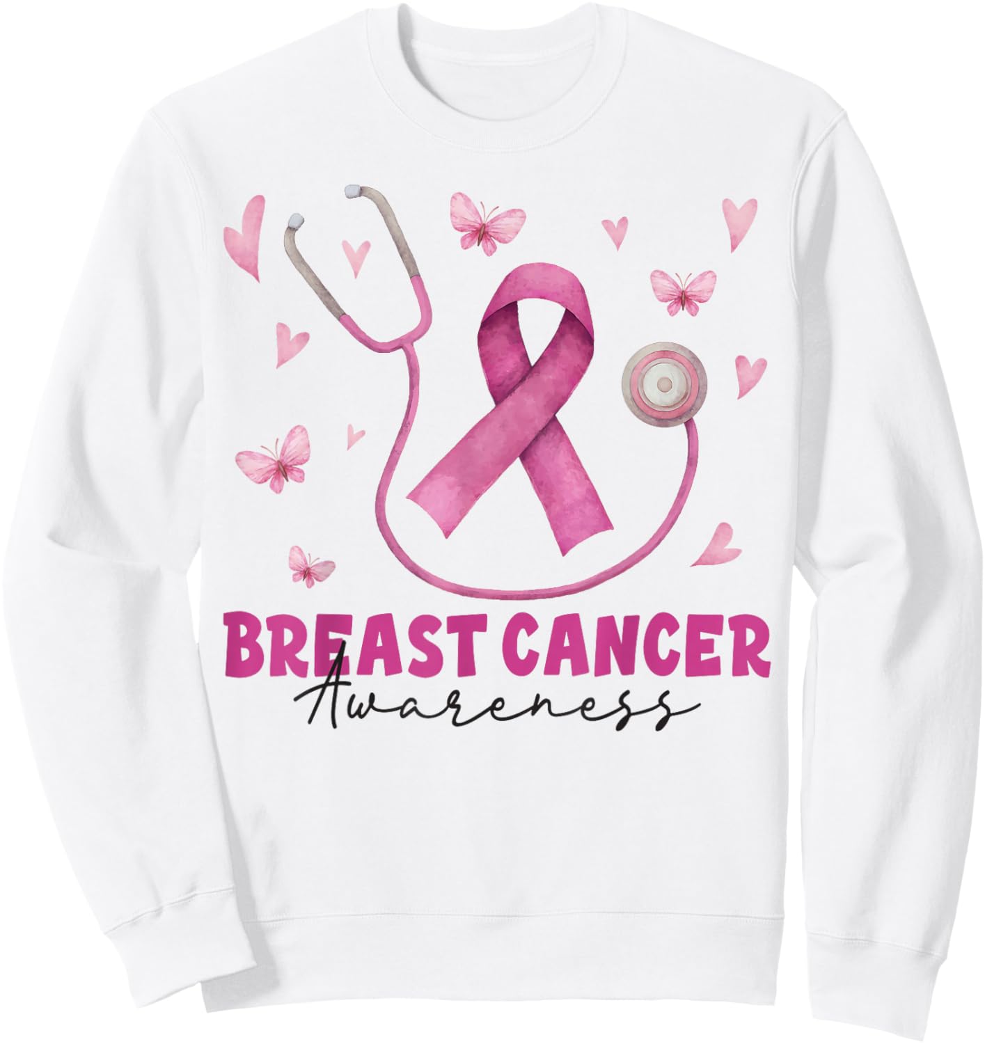 Pink Stethoscope Breast Cancer Awareness Nurse Scrub Women Sweatshirt - Sweatshirt | White