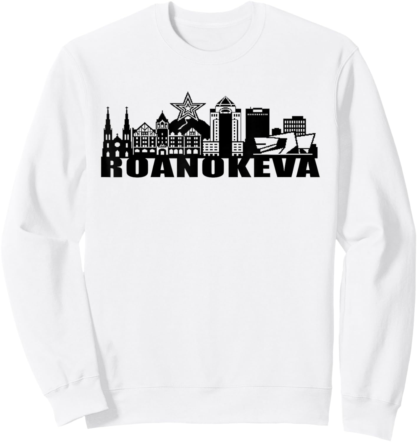 Roanoke VA Minimalist Pixel City Skyline Roanoke Star Sweatshirt - Sweatshirt | White