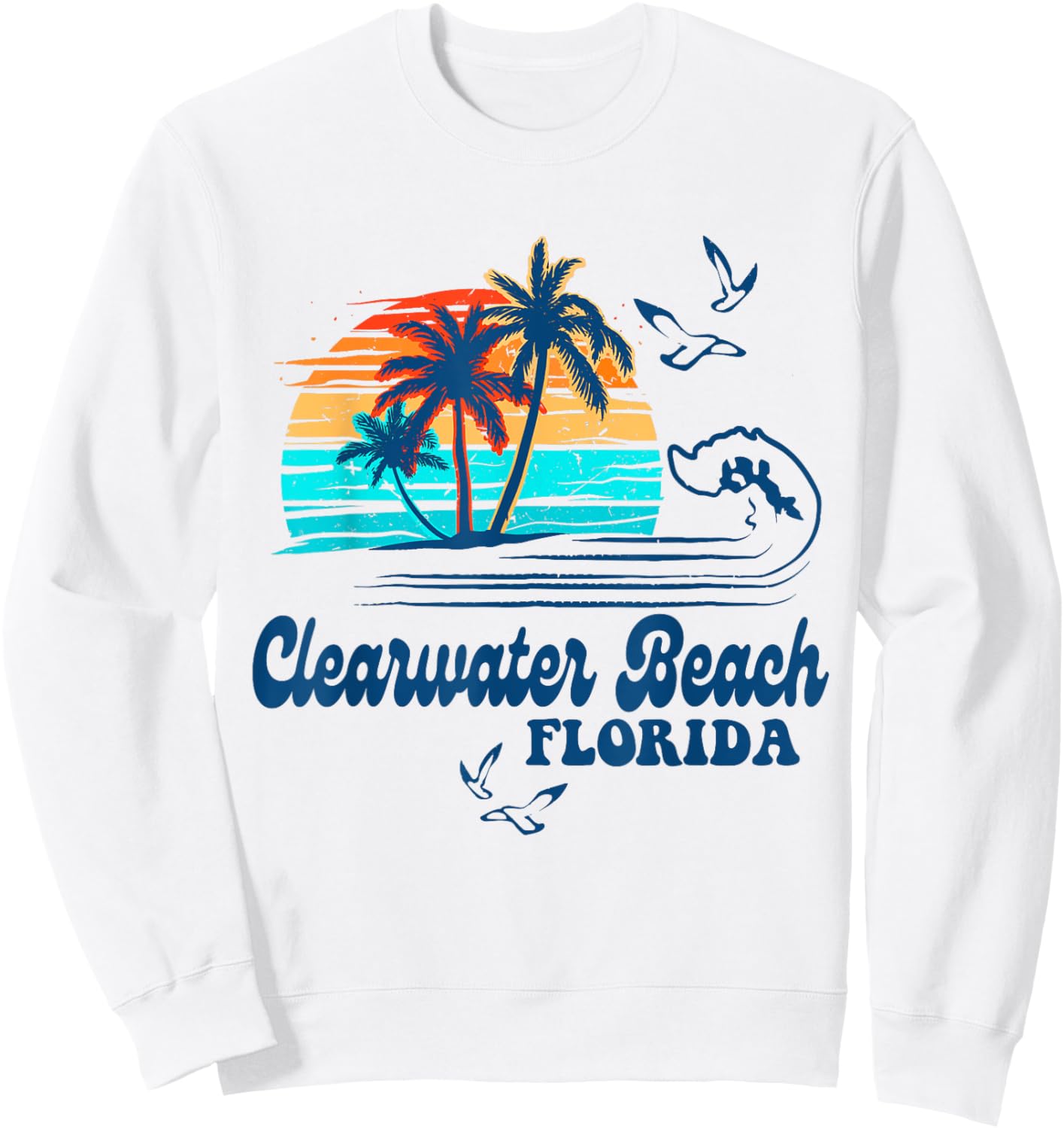 Clearwater Beach Florida 2025 Sunset Vintage 70's Retro Sweatshirt - Sweatshirt | White