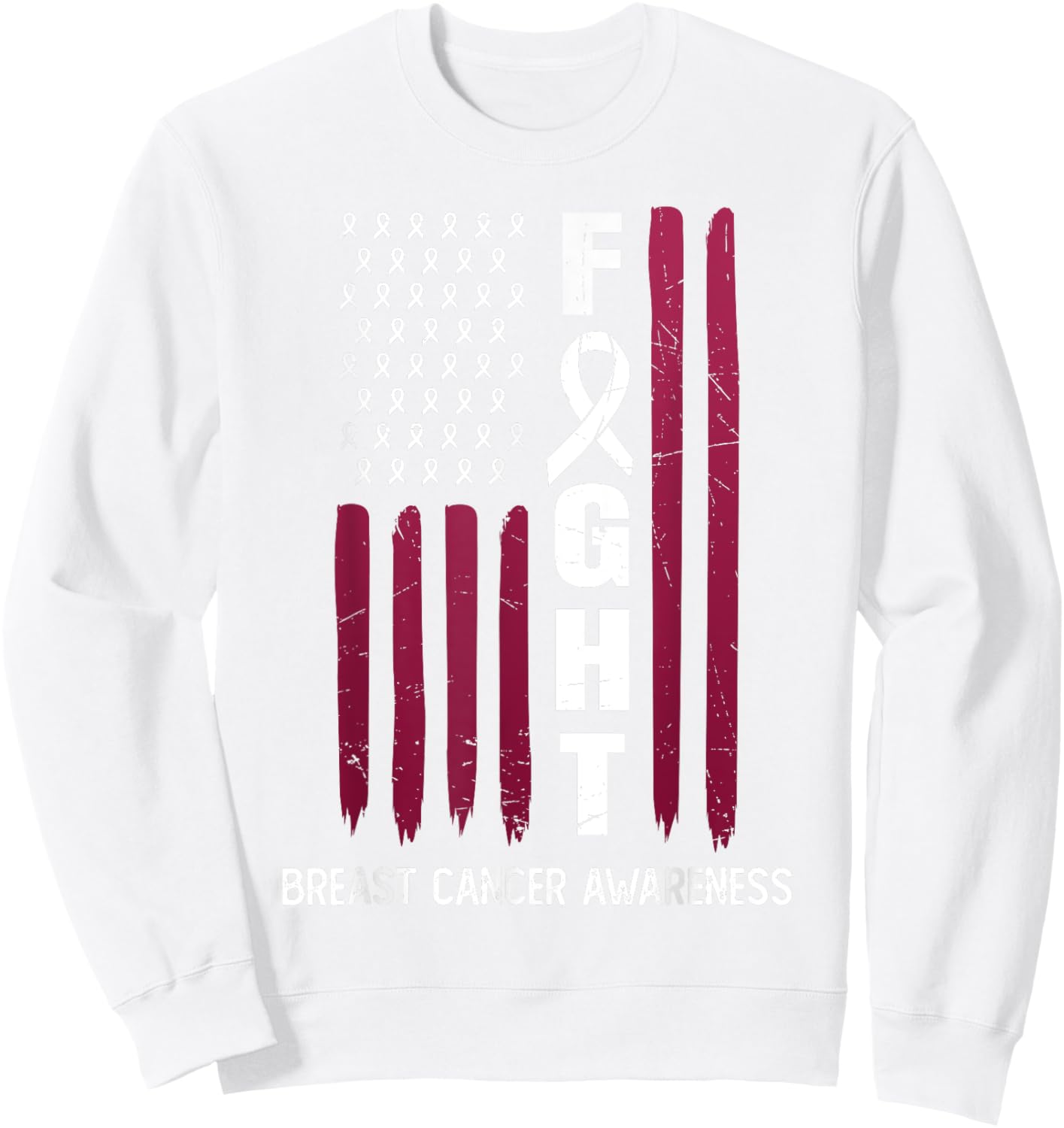 USA Pink Flag Breast Cancer Awareness Month - On Front Sweatshirt - Sweatshirt | White