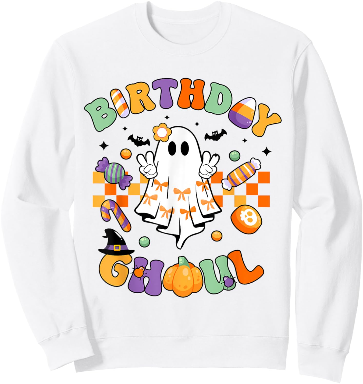Birthday Ghoul Retro Groovy Boo Ghost Halloween Birthday Sweatshirt - Sweatshirt | White