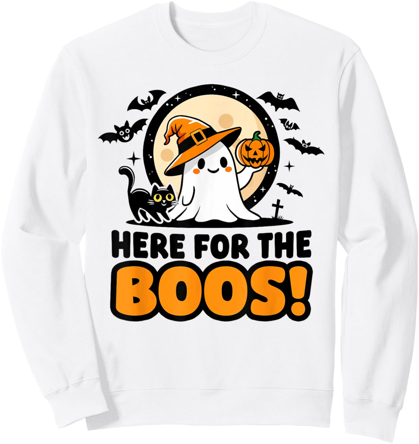 Funny Ghost Witch Pumpkin Black Cat | Cute Halloween Boos Sweatshirt - Sweatshirt | White