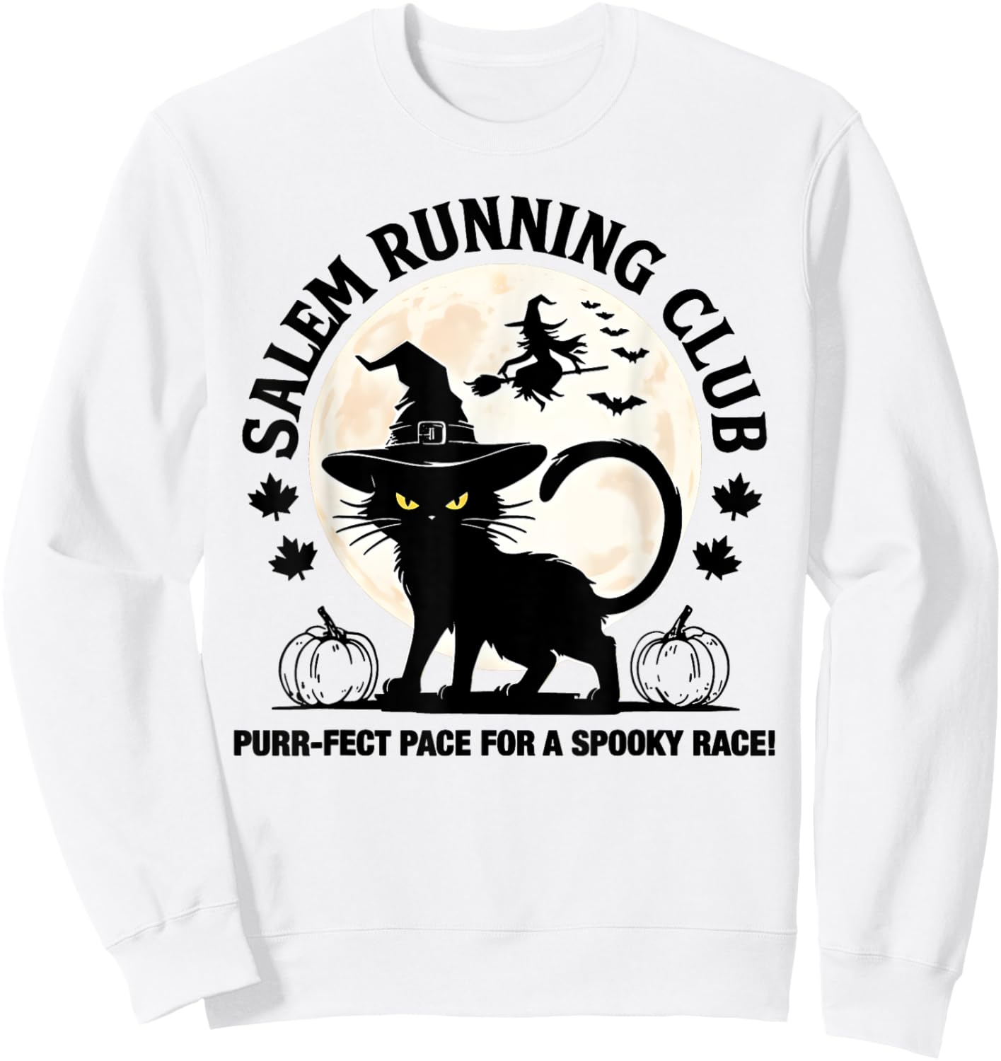 Funny Salem Running Club Witch Cat Halloween Graphic Men Women Sweatshirt - Sweatshirt | White