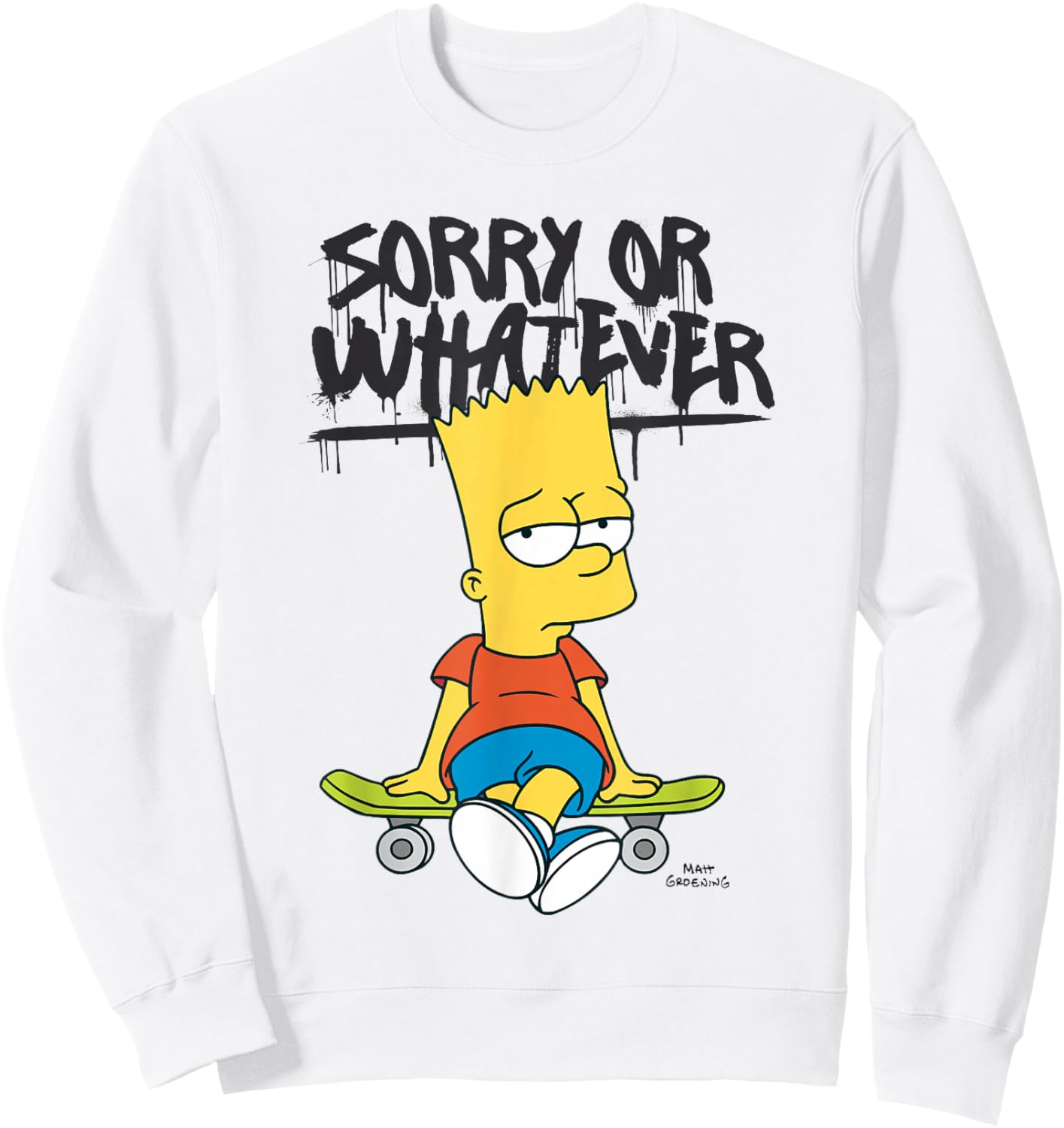 The Simpsons Bart Sorry Or Whatever Skateboard Sweatshirt - Sweatshirt | White