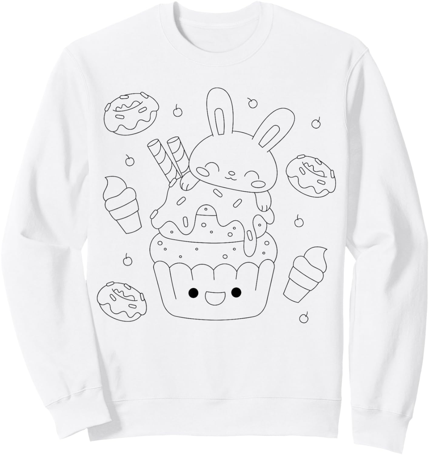 Rabbit with cupcake and donut to paint and color Sweatshirt - Sweatshirt | White