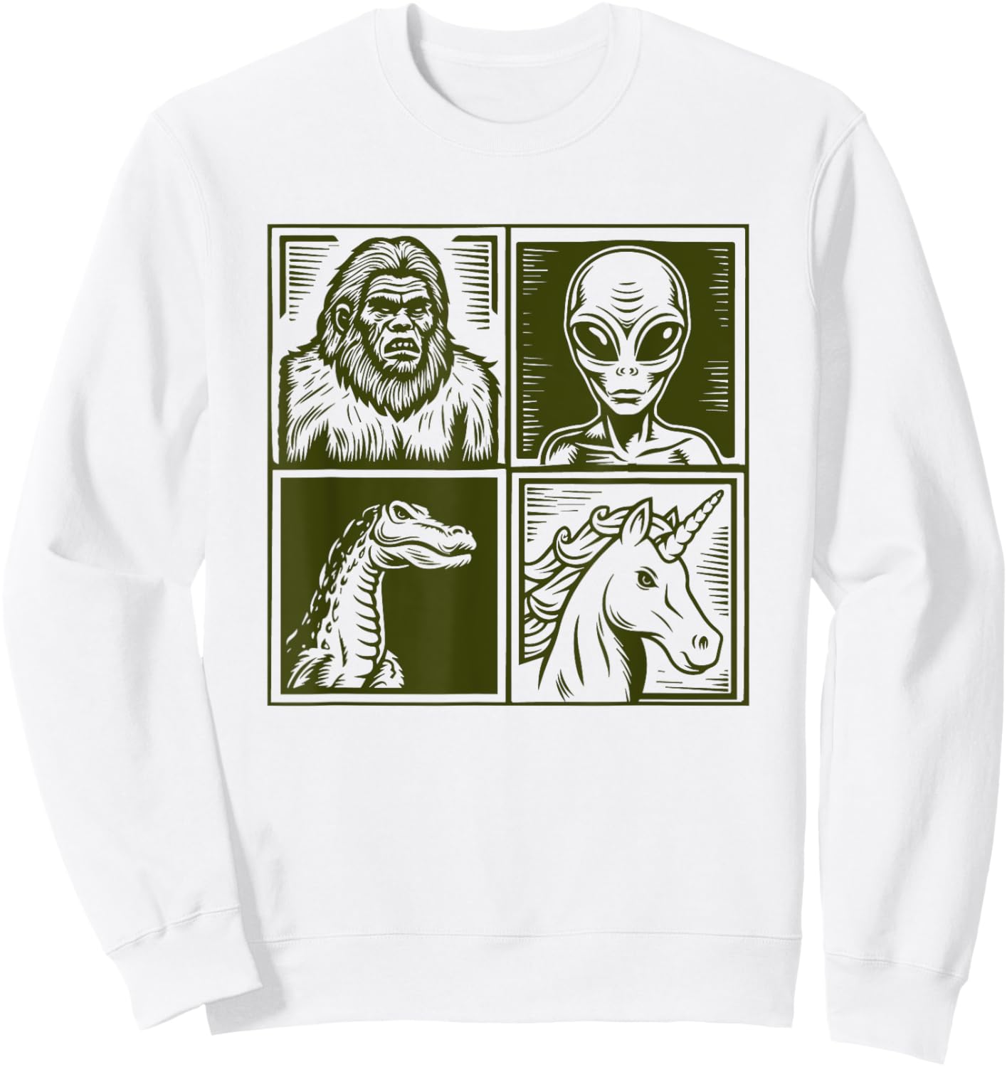 Cryptid Bigfoot Unicorn Alien Lock Ness Pop Art Style Art Sweatshirt - Sweatshirt | White