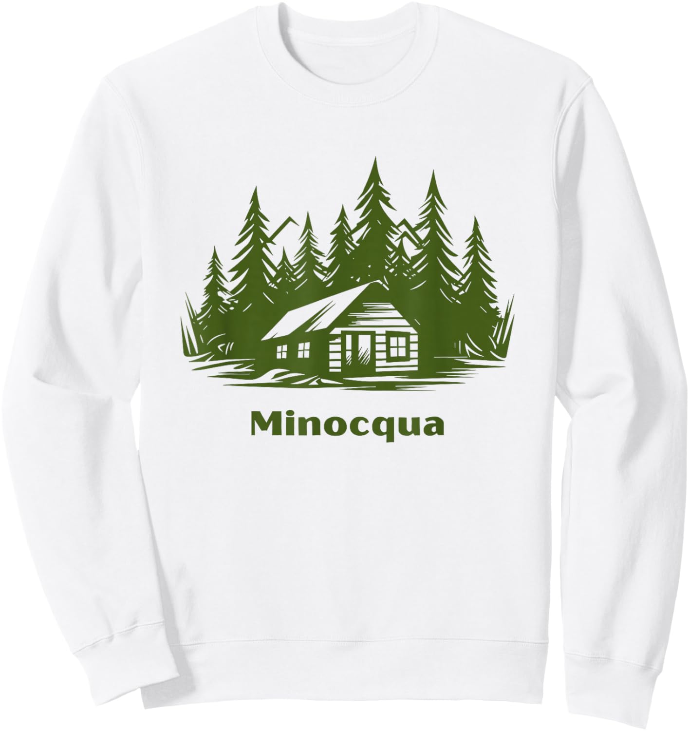 Minocqua Wisconsin Retro Log Cabin Forest Up North Midwest Sweatshirt - Sweatshirt | White