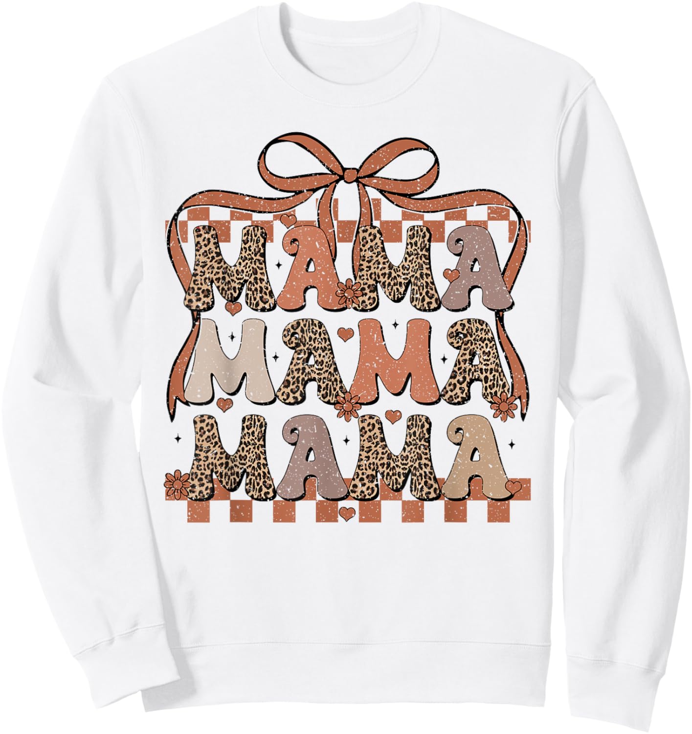 Retro Mama Coquette Bows Checkered Leopard Mom Mother's Day Sweatshirt - Sweatshirt | White