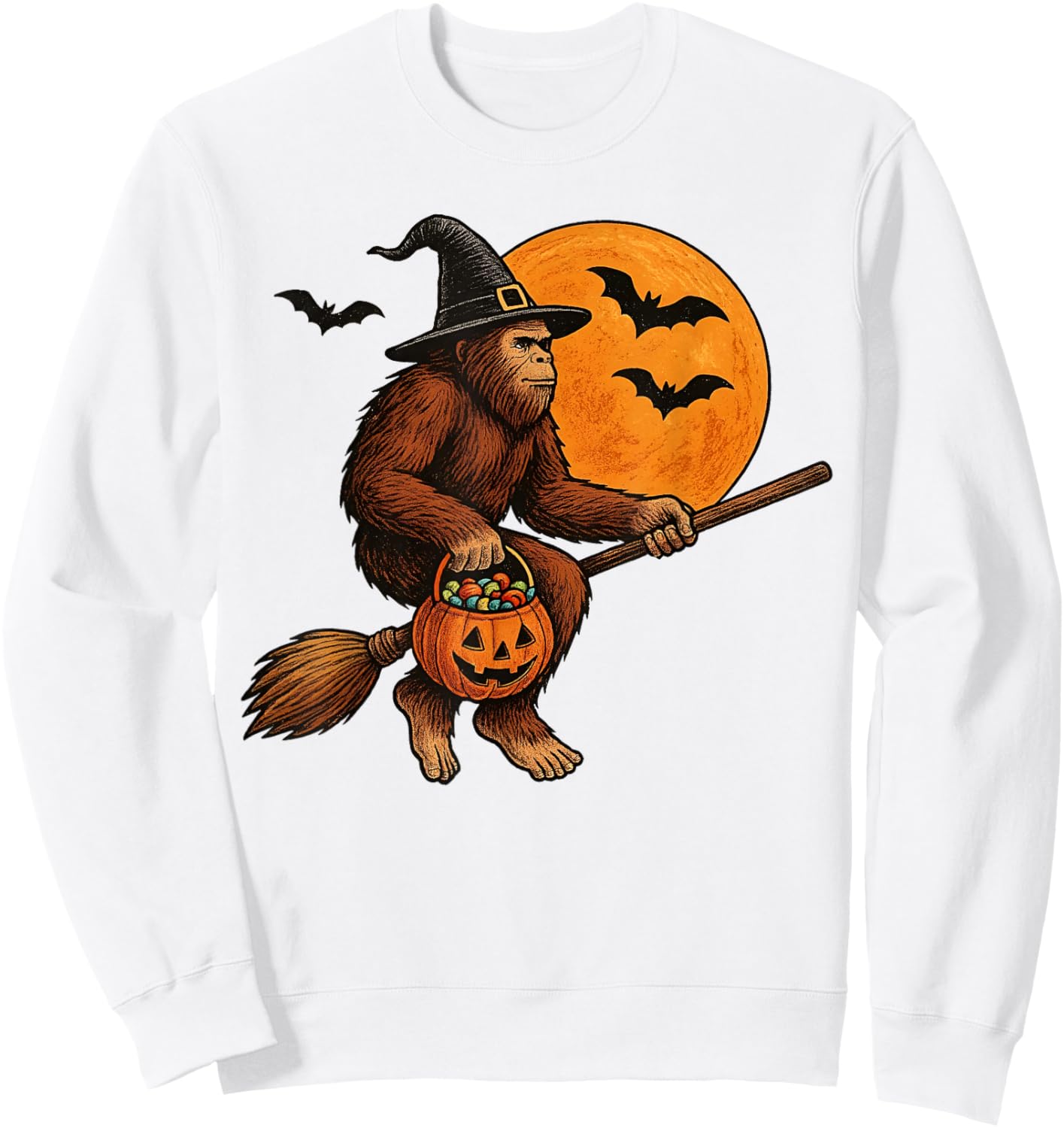 Bigfoot Sasquatch Witch Hat Pumpkin Halloween Men Sweatshirt - Sweatshirt | White
