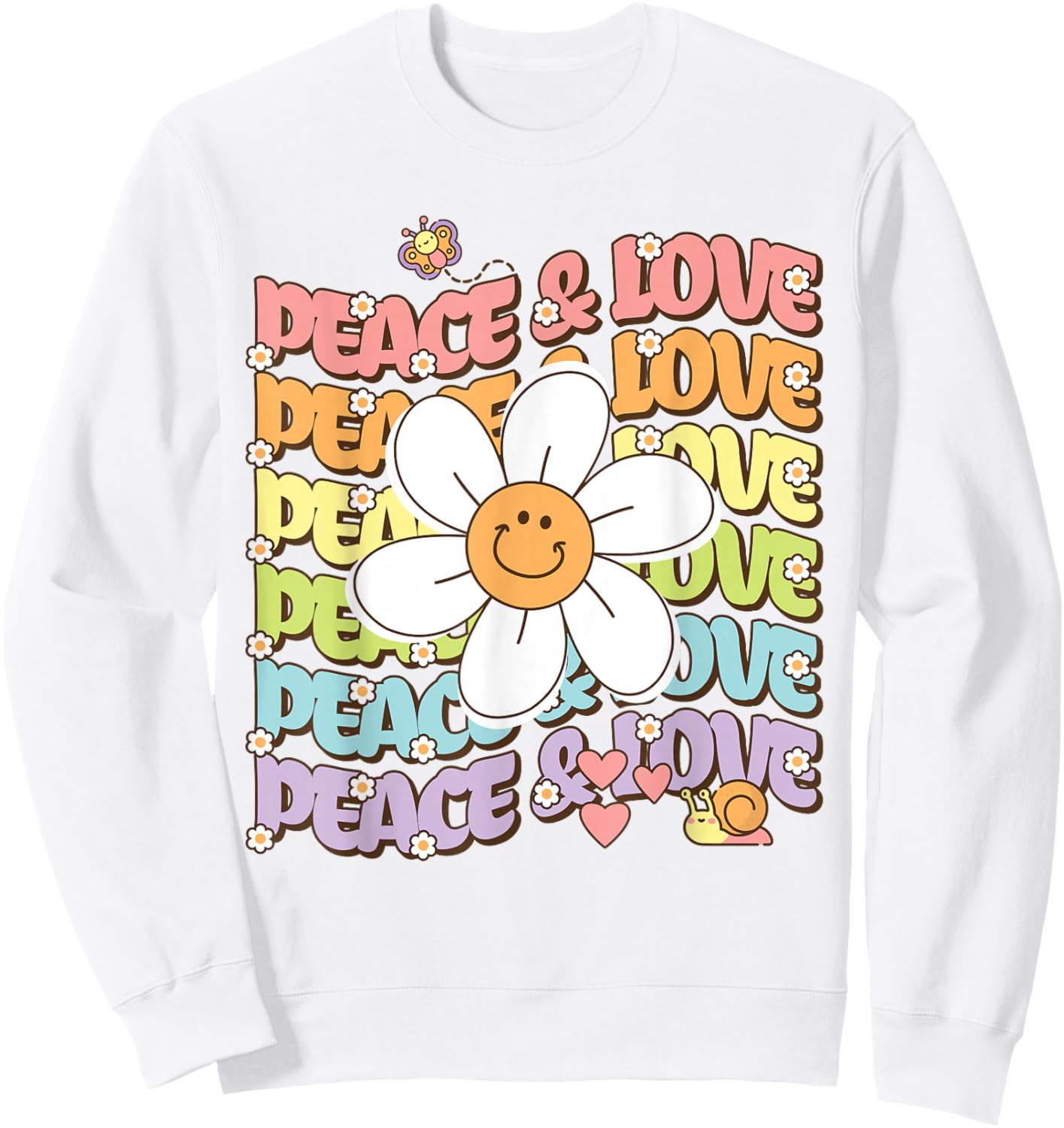 Retro Peace & Love Shirt Cute Smile Daisy Flower Women Teens Sweatshirt - Sweatshirt | White