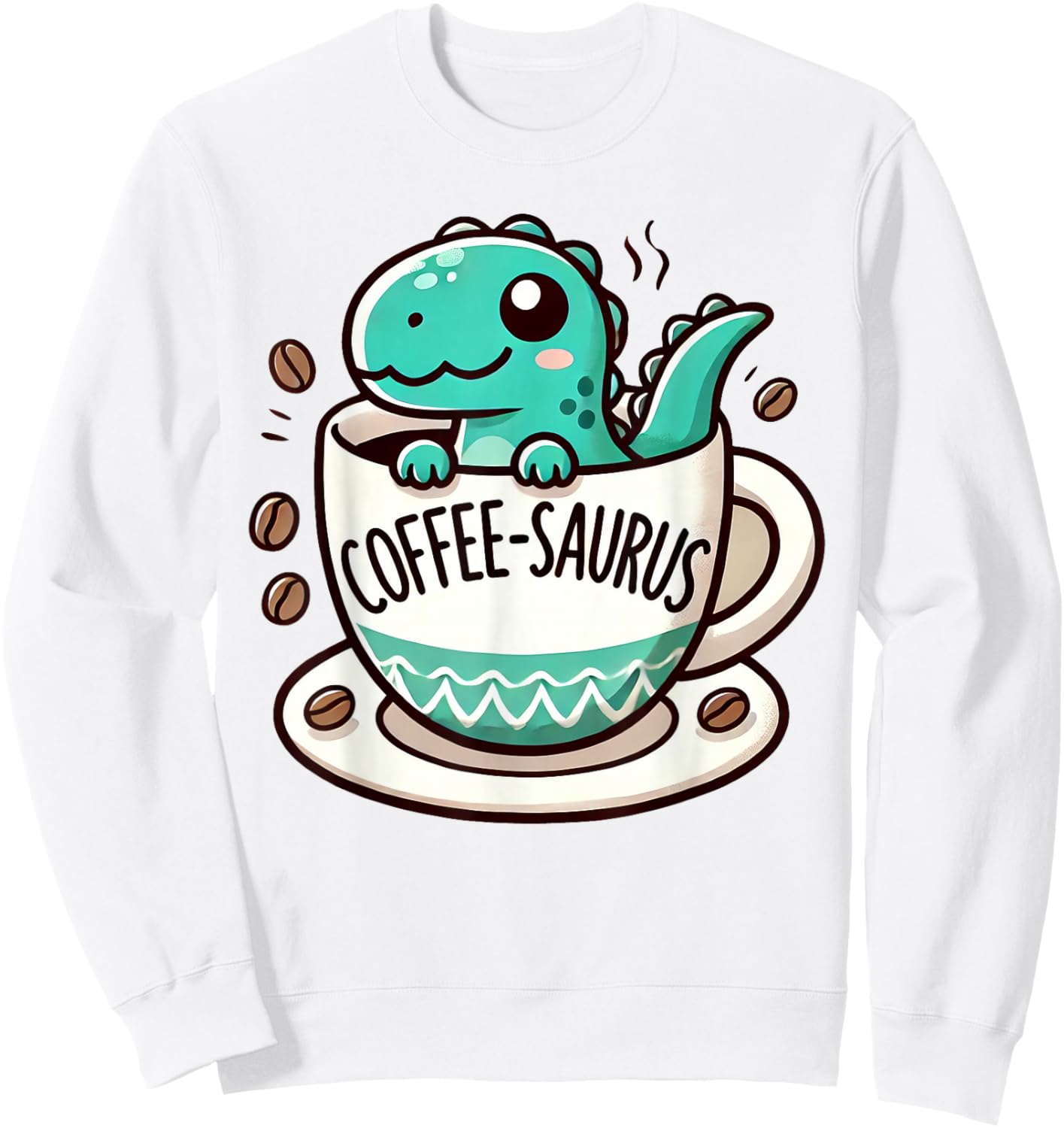 Coffee-Saurus Dinosaur Coffee Lover Art Sweatshirt - Sweatshirt | White