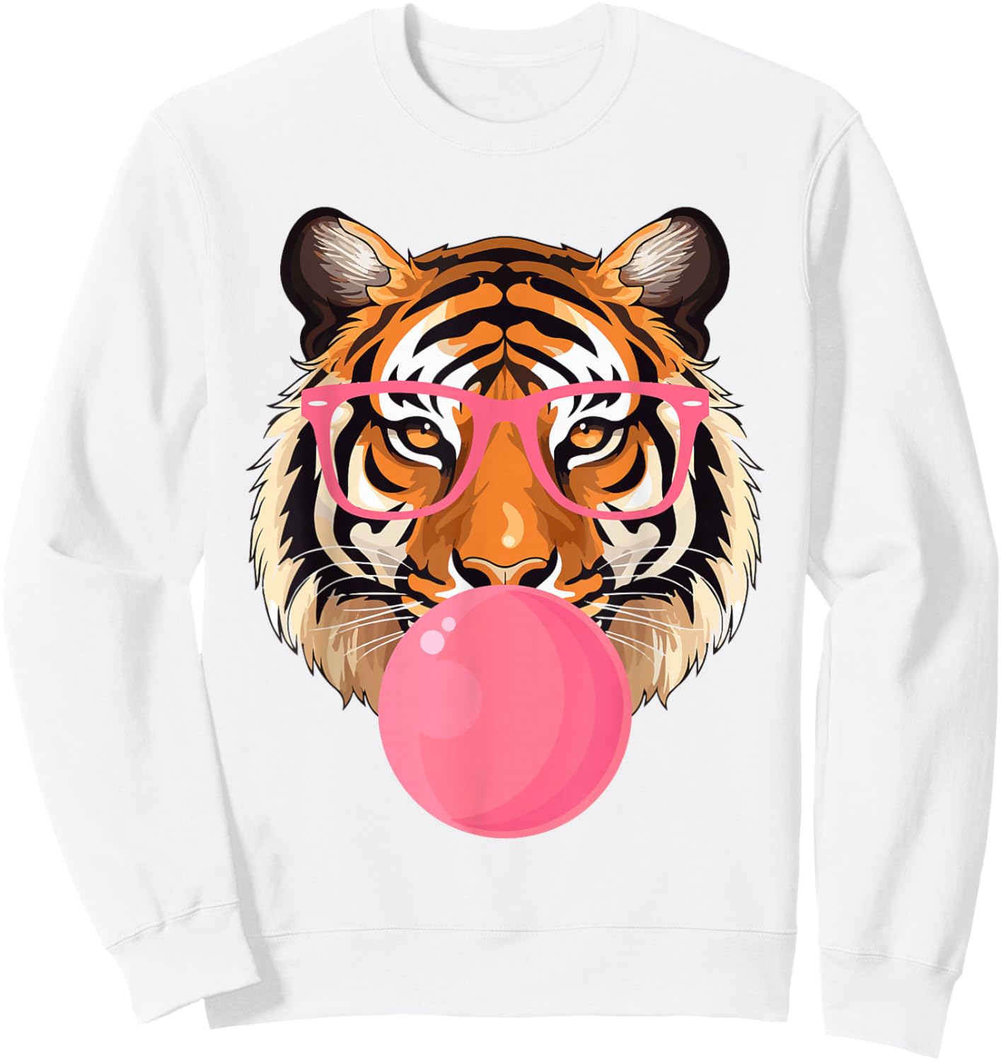 Funny Tiger Glasses Blowing Bubble Gum Cute Tiger Face Sweatshirt - Sweatshirt | White