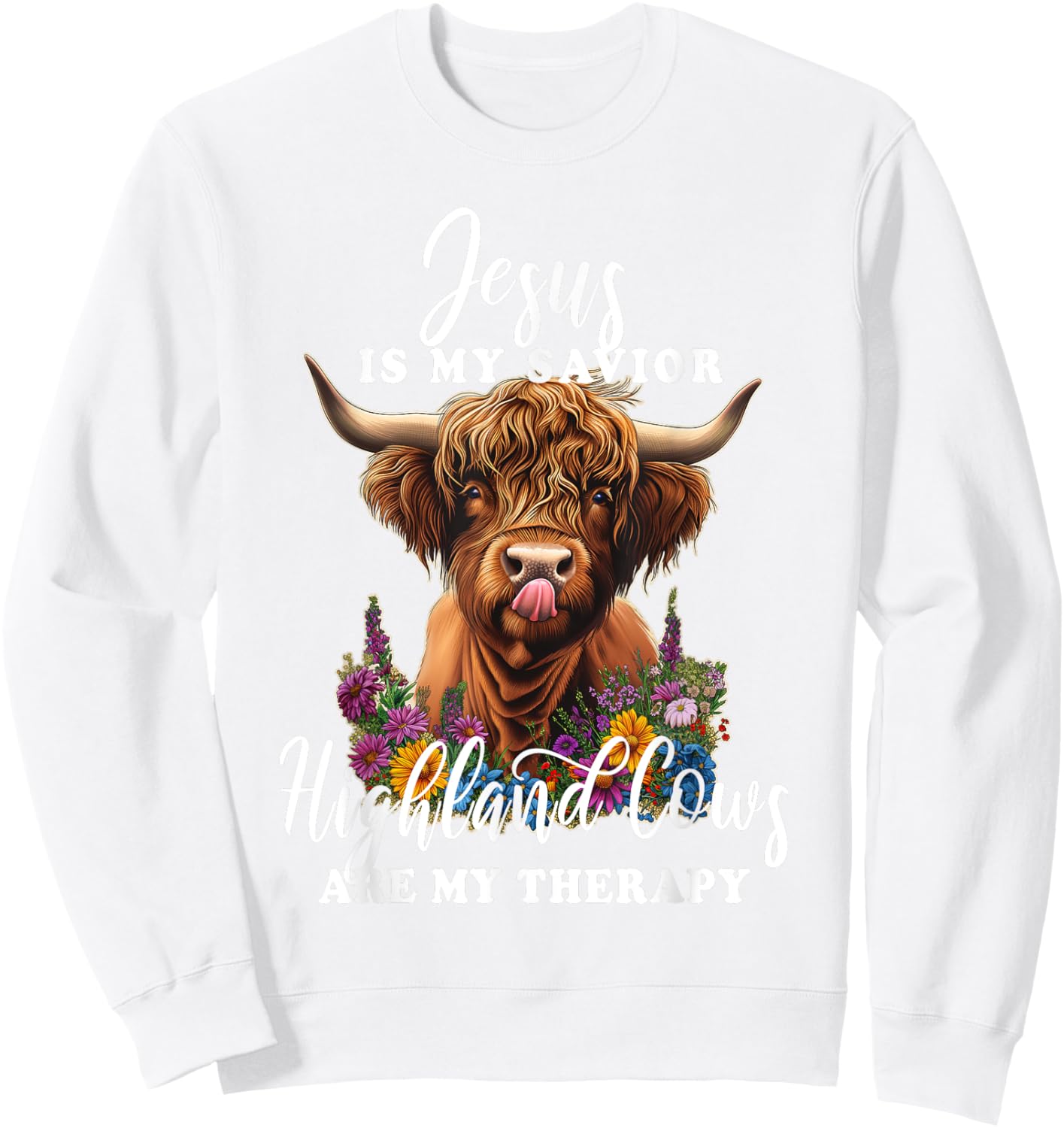 Highland Cow Jesus Christian Religious Highland Cow Sweatshirt - Sweatshirt | White