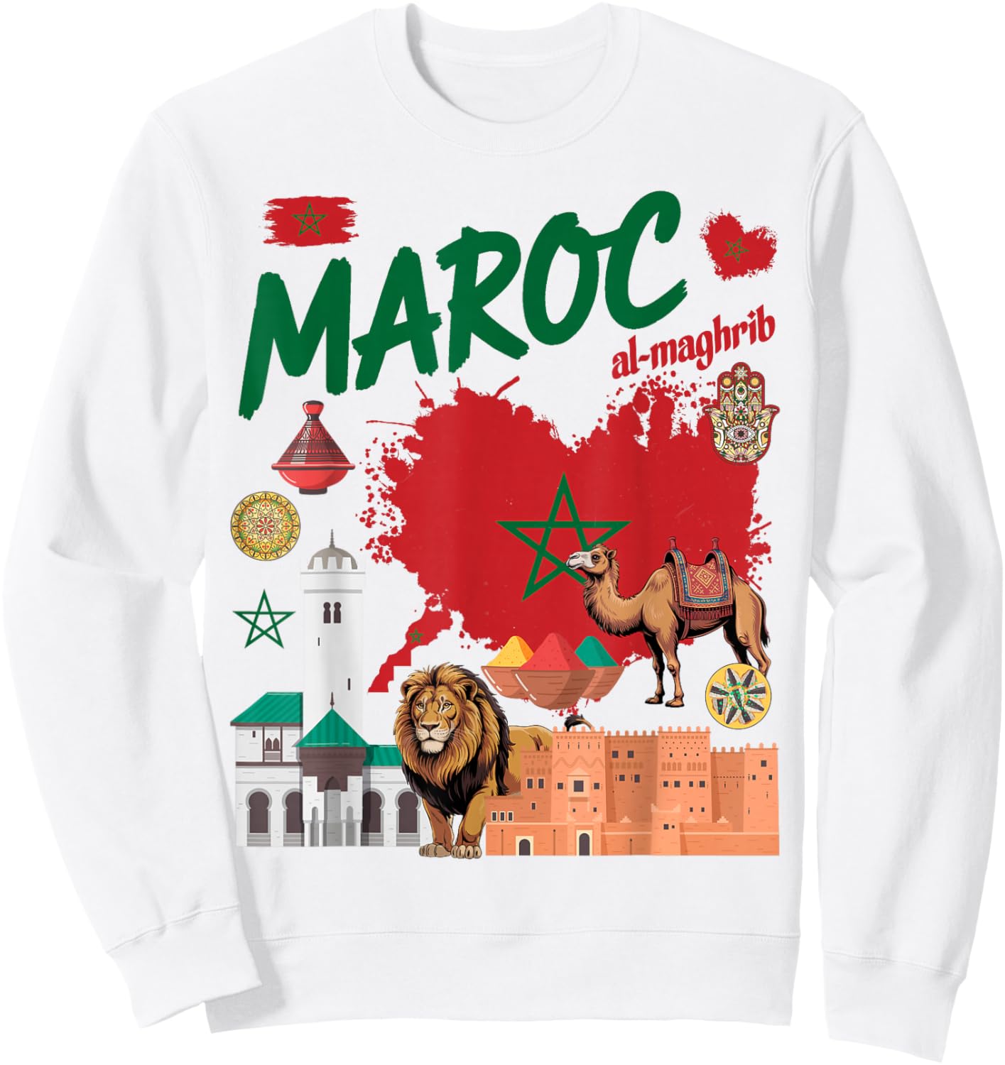 Moroccan Flag Outfit Idea on the Theme of Moroccan Culture Sweatshirt - Sweatshirt | White