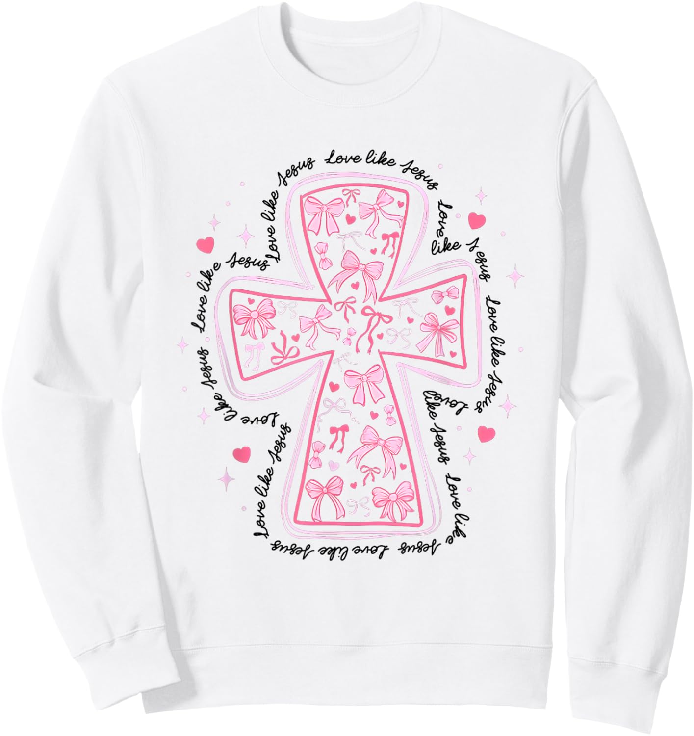 Love Like Jesus Coquette Heart Cross Christian Valentine Sweatshirt - Sweatshirt | White