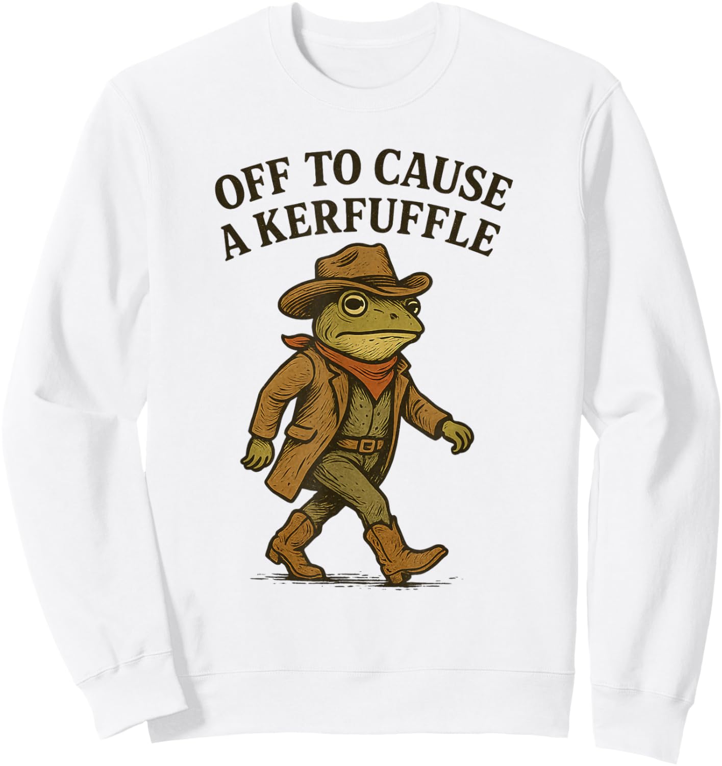 Cowboy Frog Off to Cause a Kerfuffle Vintage Adventure Wear Sweatshirt - Sweatshirt | White