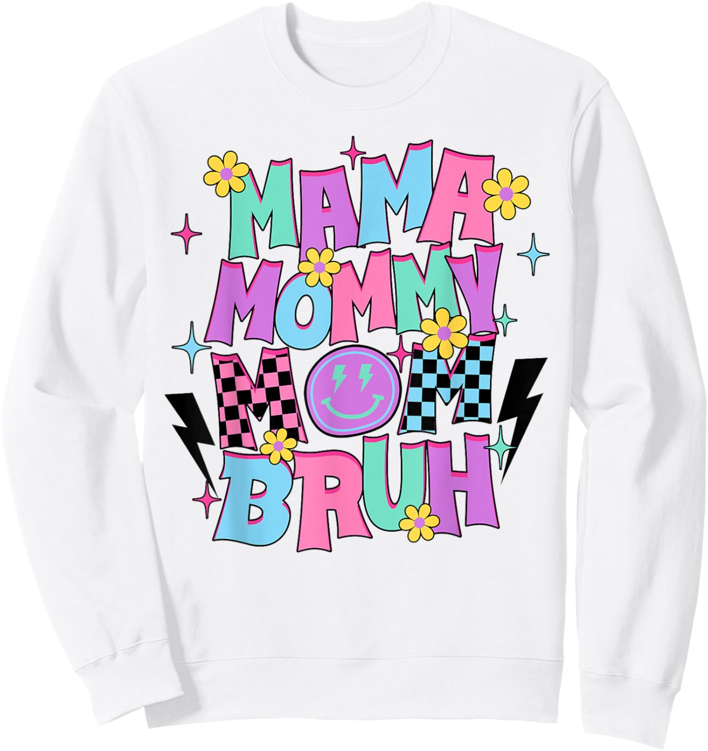 Retro Groovy Mama Mommy Mom Bruh Mothers Day 2024 Sweatshirt - Sweatshirt | White