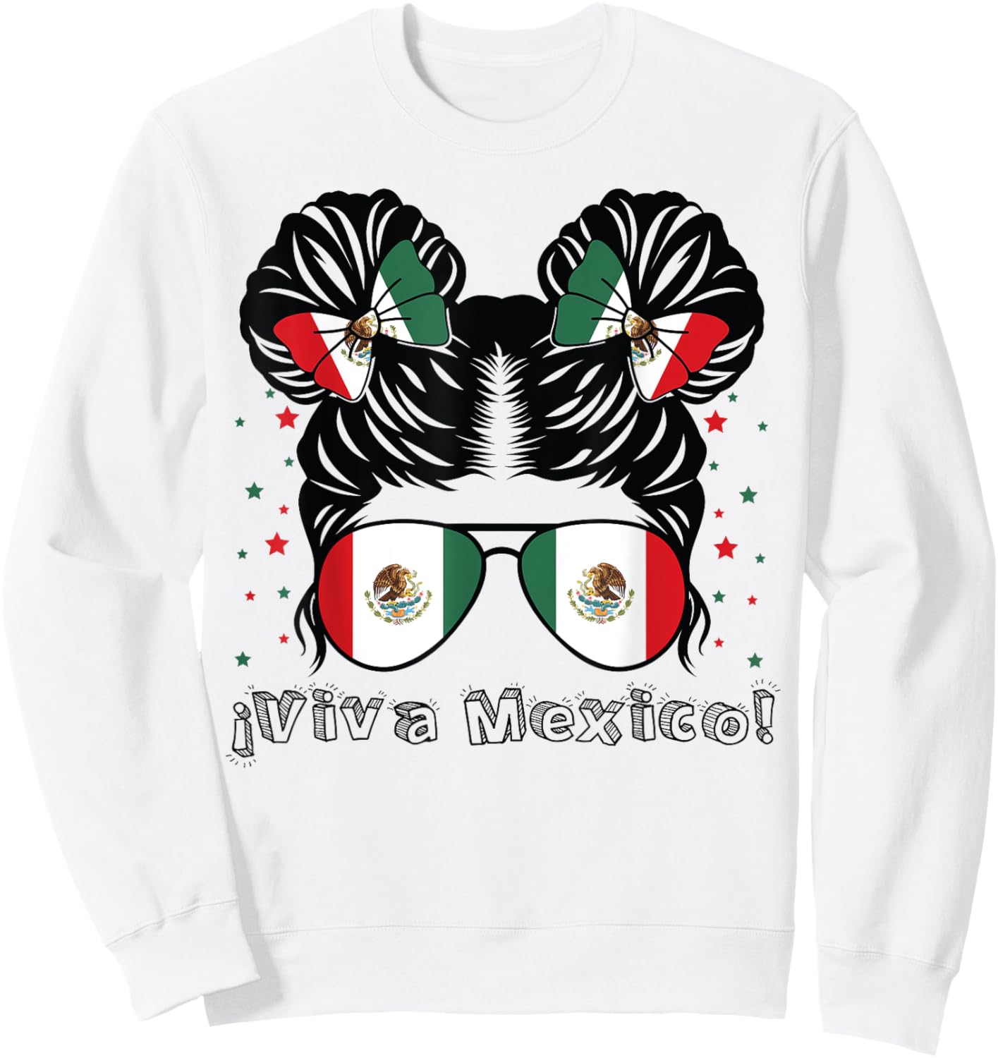 Messy Bun Girl Viva Mexico Independence Day Mexican Flag Sweatshirt - Sweatshirt | White