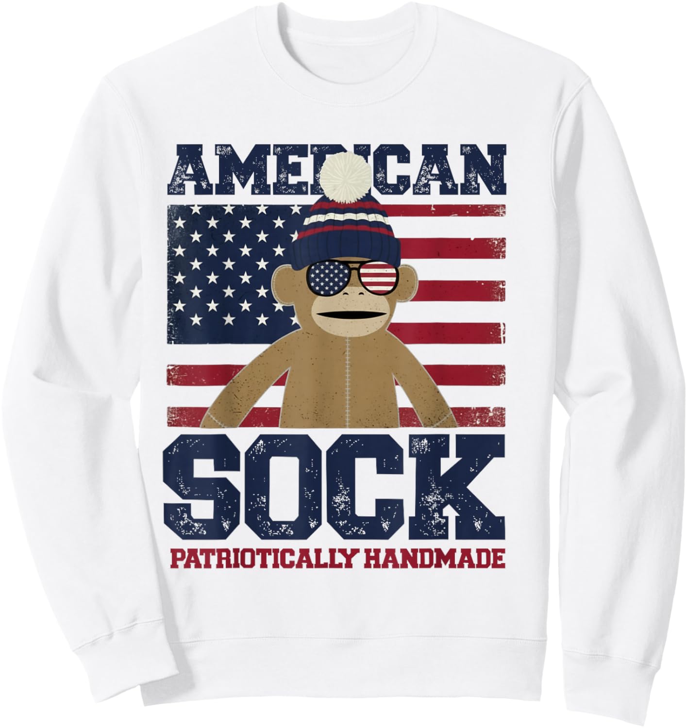 American Sock– Patriotic Sock Monkey Graphic Sweatshirt - Sweatshirt | White