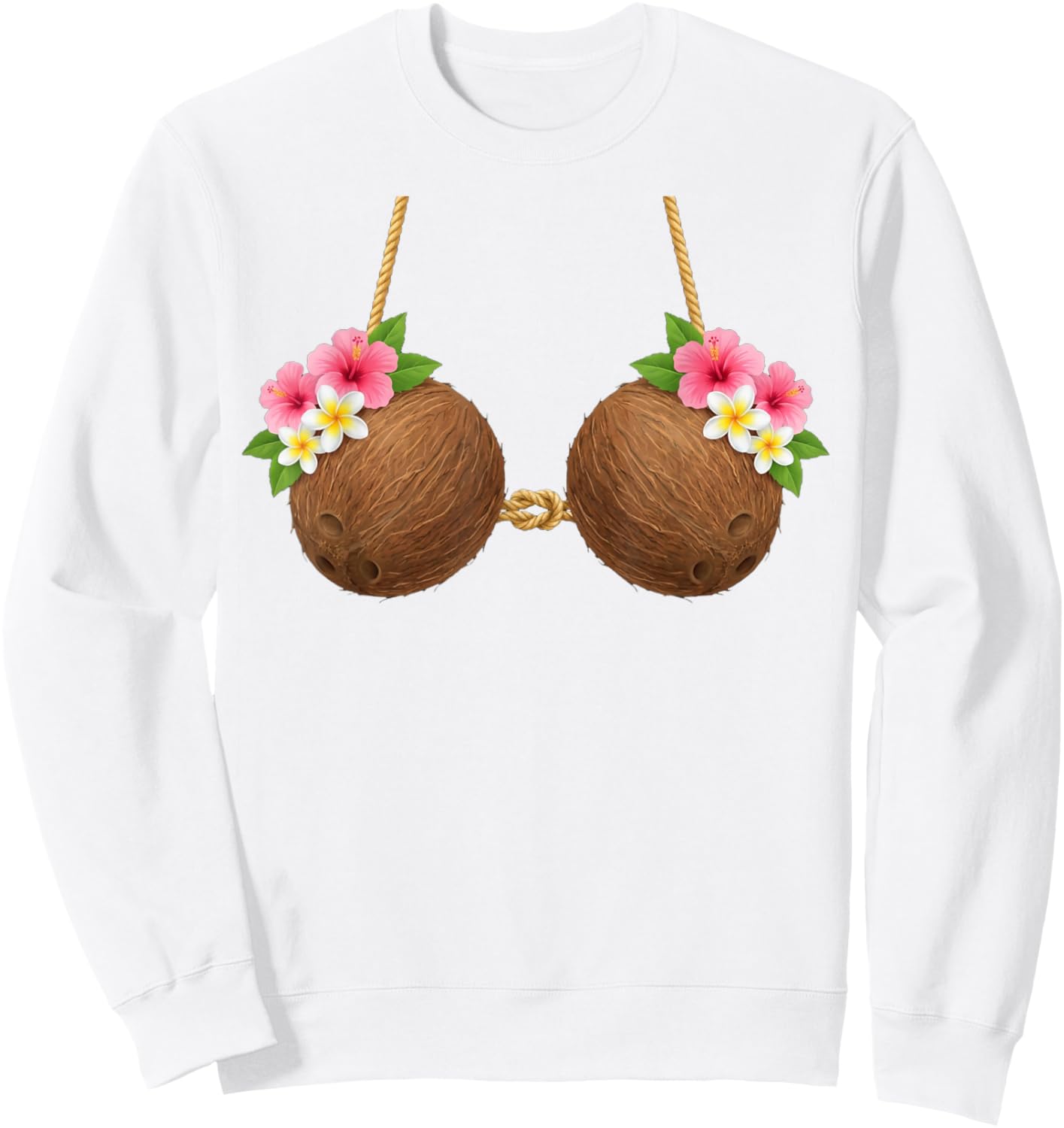 Tiki Luau Hula Hawaiian Coconut Bra with Coconut Breasts Sweatshirt - Sweatshirt | White