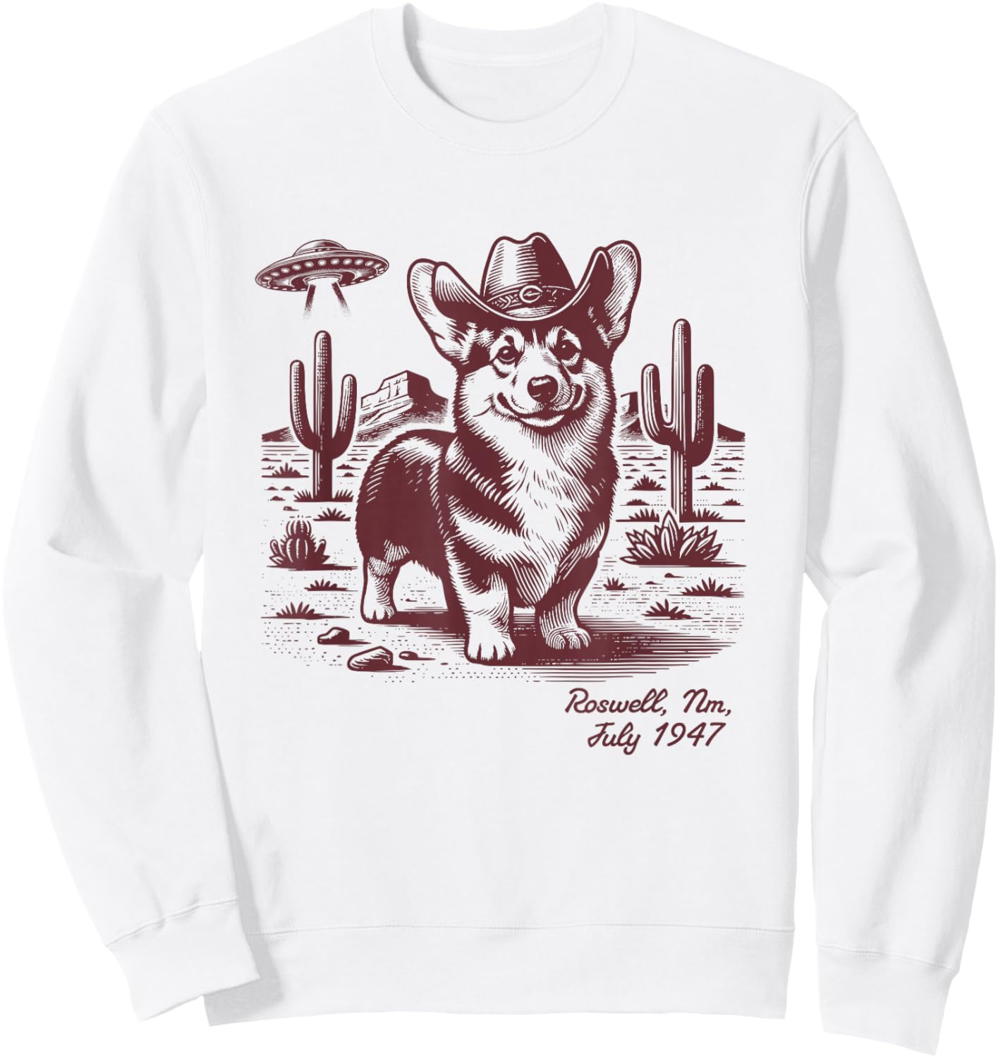Retro 90s Cowgirl Western Cowboy Corgi Ufo Alien Sweatshirt - Sweatshirt | White