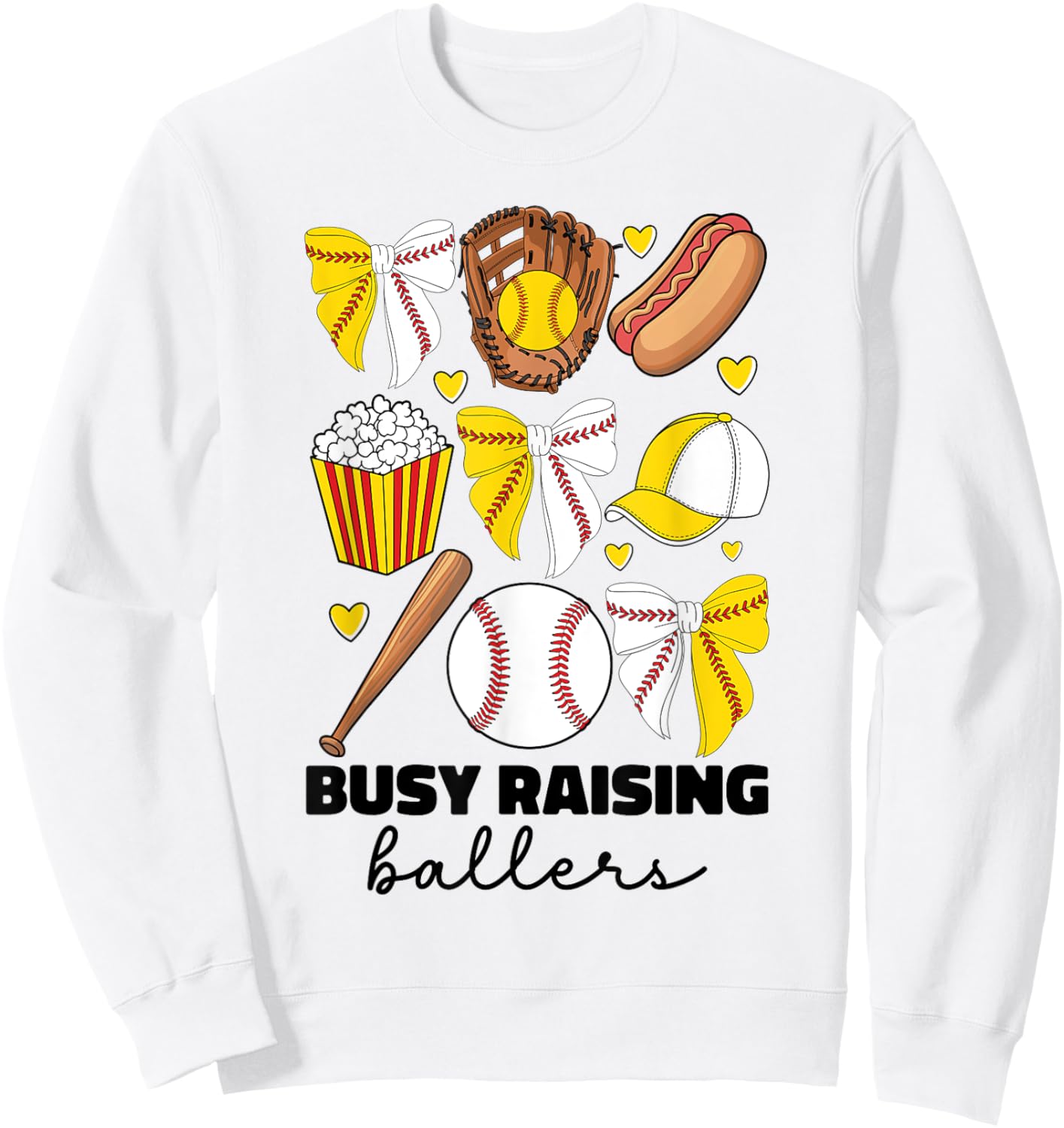 Busy Raising Ballers Baseball And Softball Mom Coquette Bow Sweatshirt - Sweatshirt | White