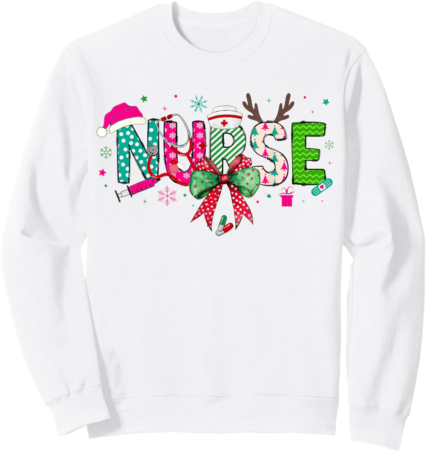 Christmas Nurse Stethoscope Xmas Coquette Bow Nursing School Sweatshirt - Sweatshirt | White