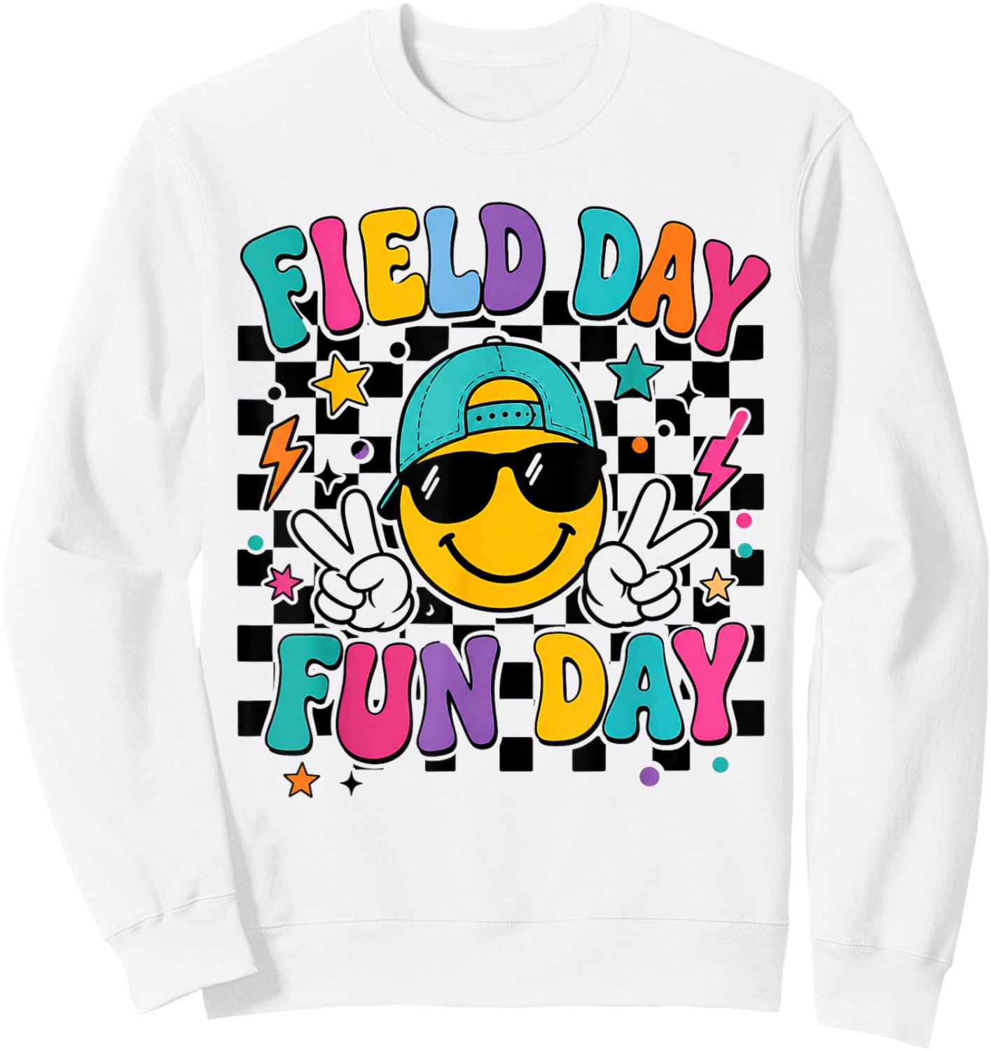 Field Day Fun Day Smile Face Teacher Kids Field Day 2026 Sweatshirt - Sweatshirt | White