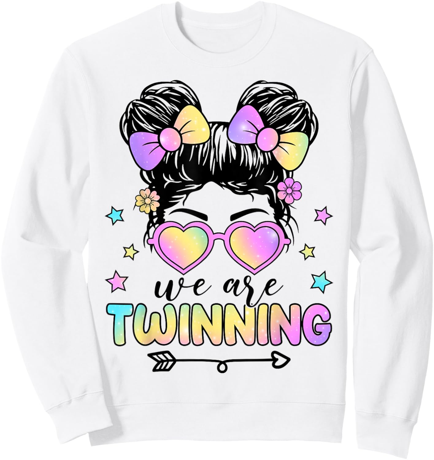We're Twinning with My Bestie Messy Bun Twin Day Spirit Week Sweatshirt - Sweatshirt | White