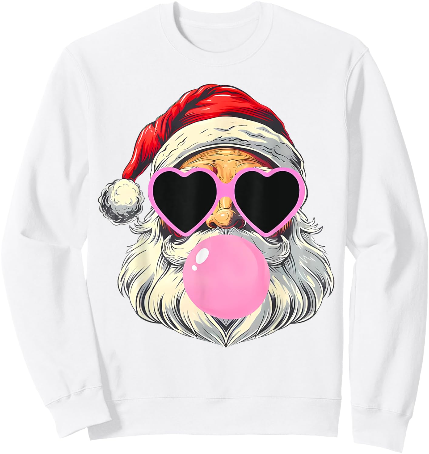 Santa Claus Blowing Bubble Gum Pink Sunglasses Christmas Sweatshirt - Sweatshirt | White