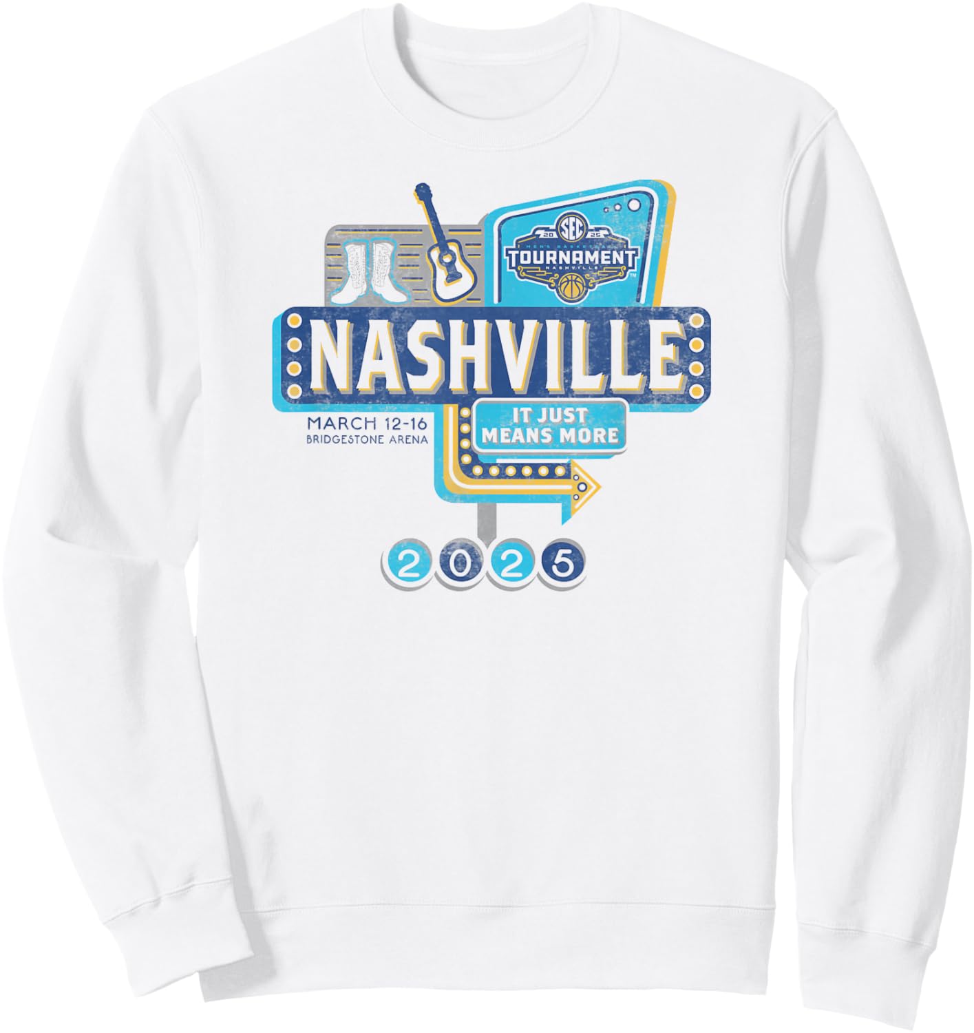SEC Men's Basketball Tournament 2025 Vintage Nashville White Sweatshirt - Sweatshirt | White