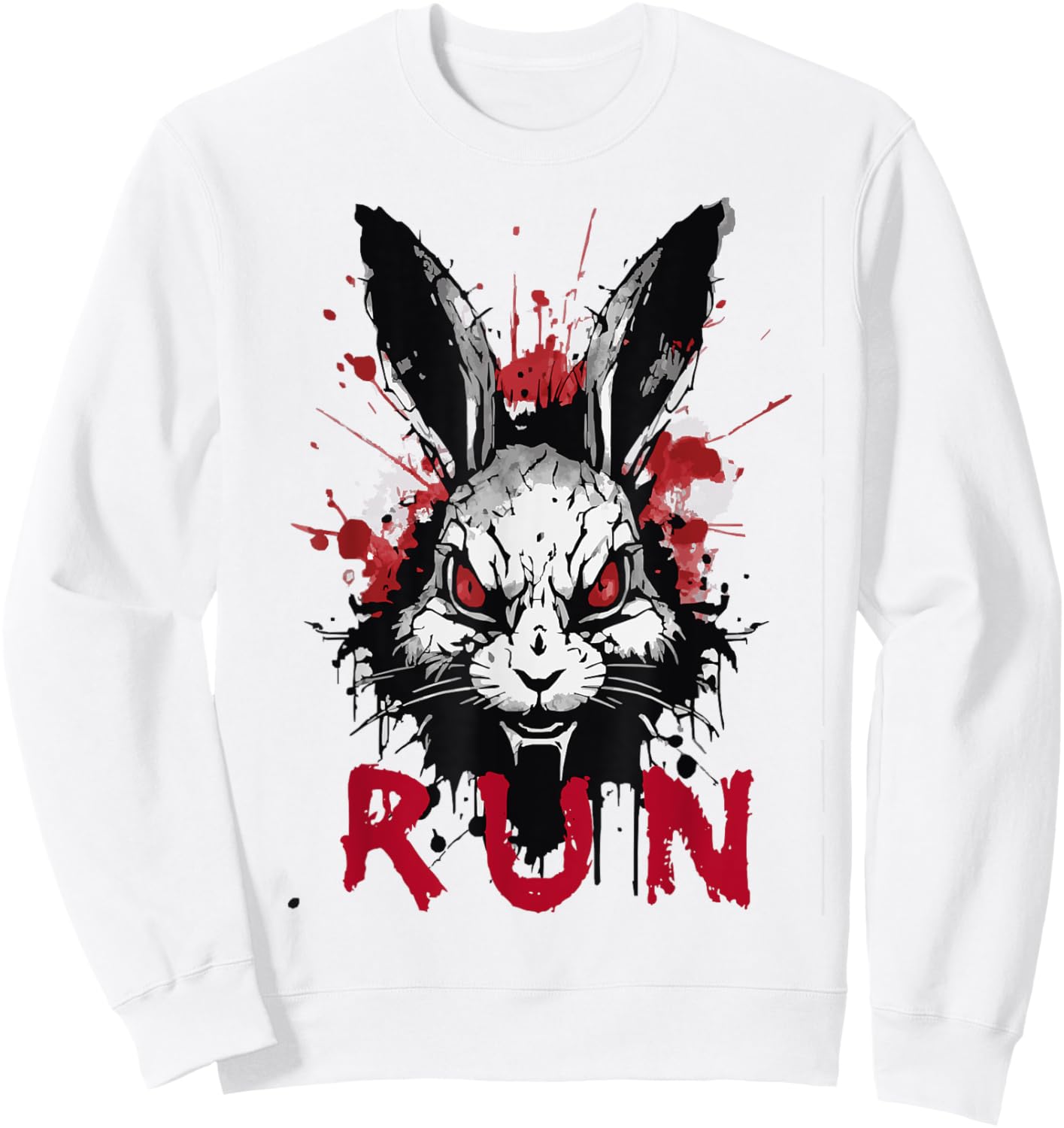 Run Rabbit, Evil Bunny Artwork, Modern Vintage Grunge Anime Sweatshirt - Sweatshirt | White