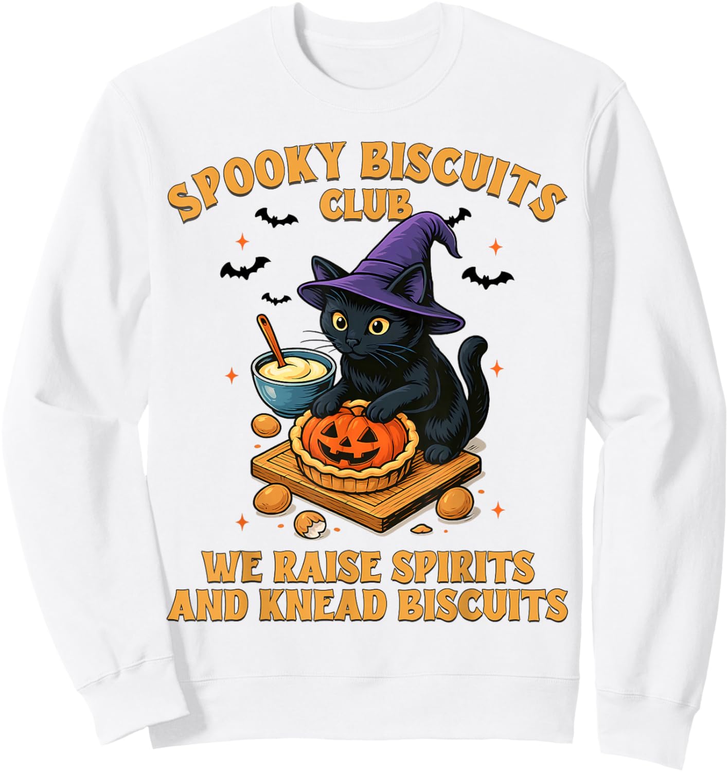Spooky Biscuits Club Cat, Funny Halloween Baking Men Women Sweatshirt - Sweatshirt | White