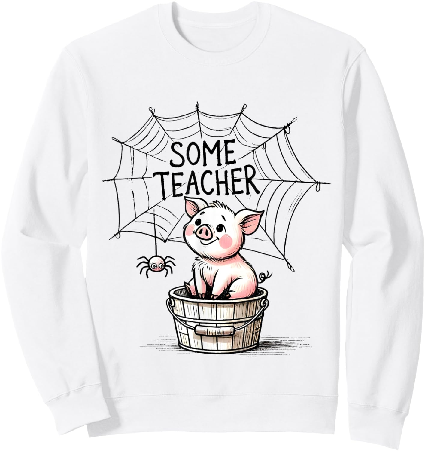 Some Teacher SpiderWeb Funny Pig Reading Books Lovers Sweatshirt - Sweatshirt | White