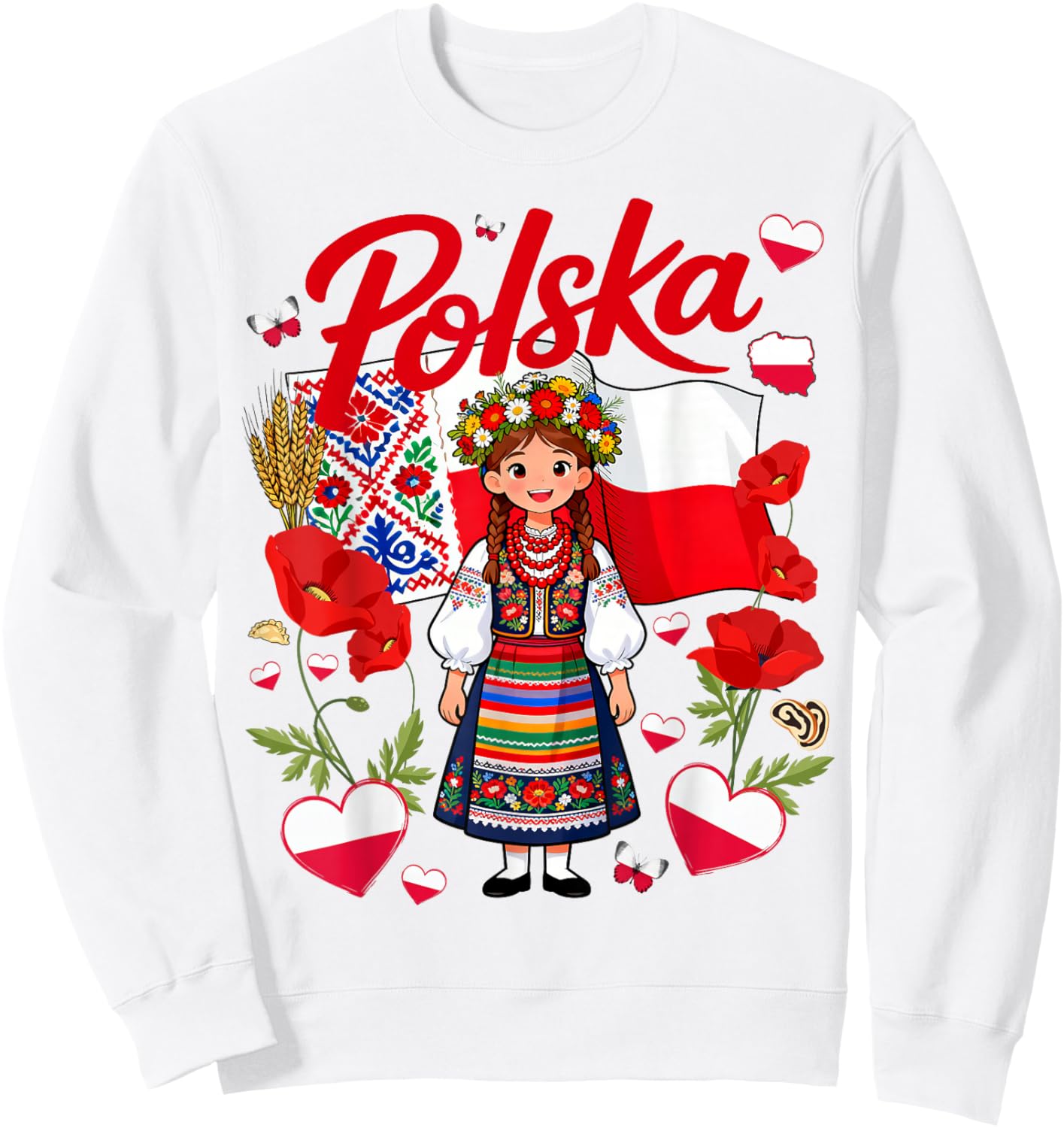 Polska Polish Flag Outfit Idea Poland Folk Themed Sweatshirt - Sweatshirt | White