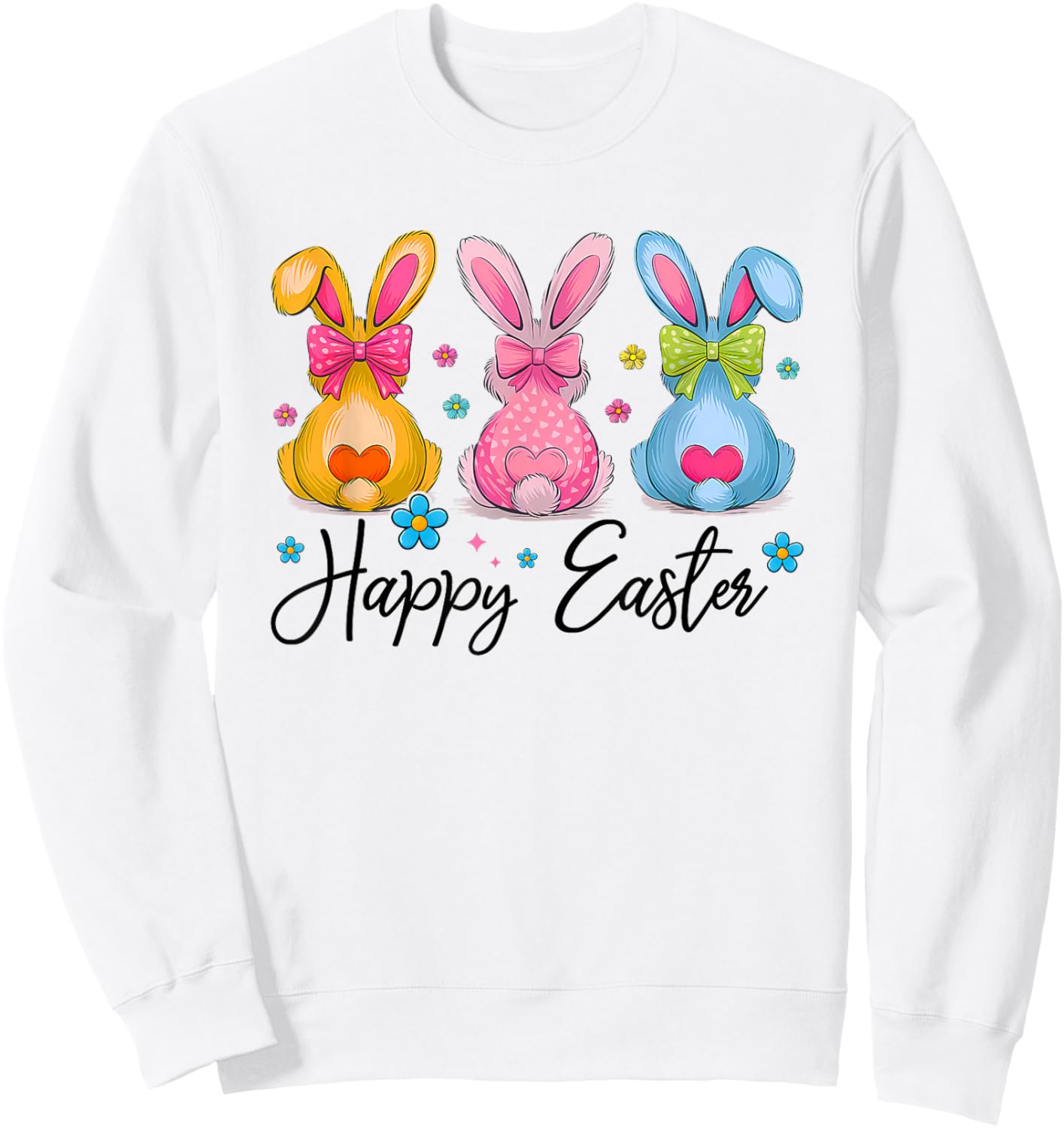 Happy Easter Cute Coquette Easter Bunny Rabbit Women Girl Sweatshirt - Sweatshirt | White
