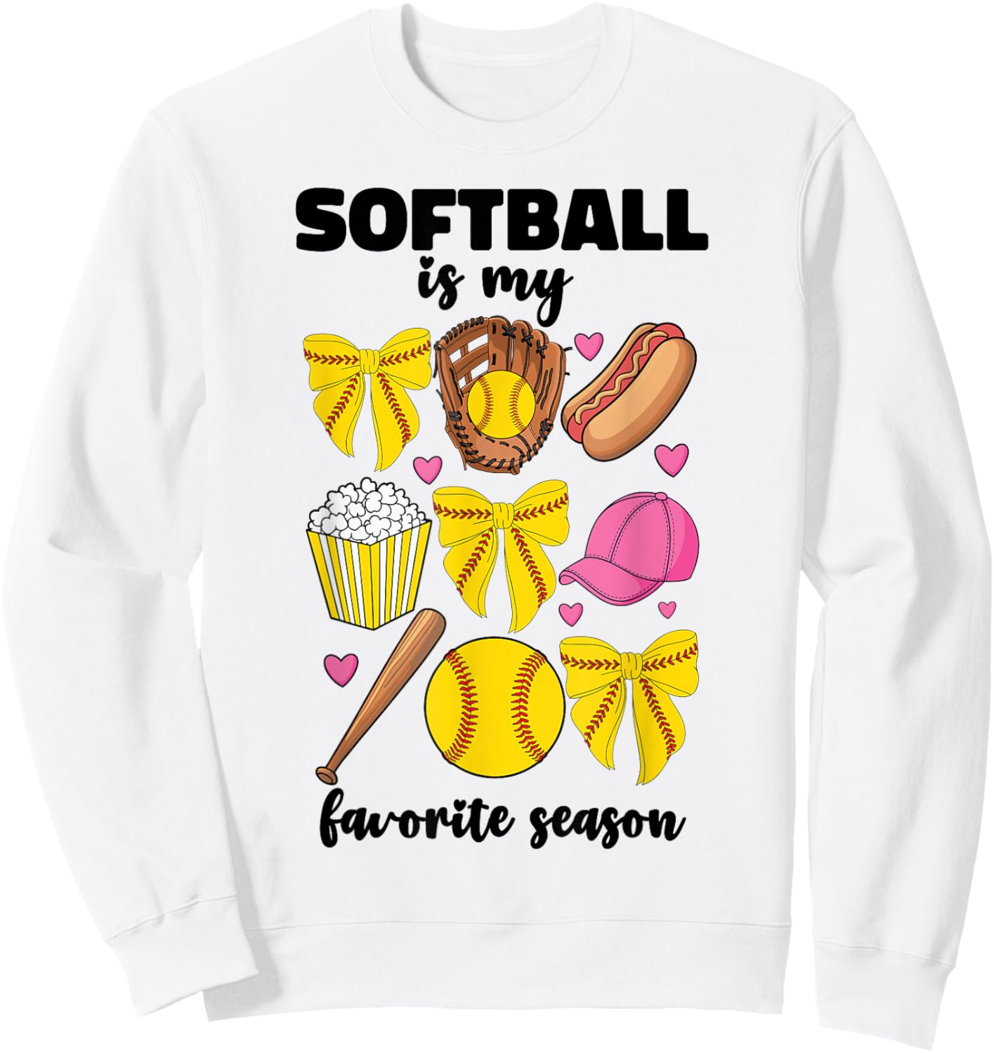 Softball Is My Favorite Season Softball Mom Women Girls Bow Sweatshirt - Sweatshirt | White