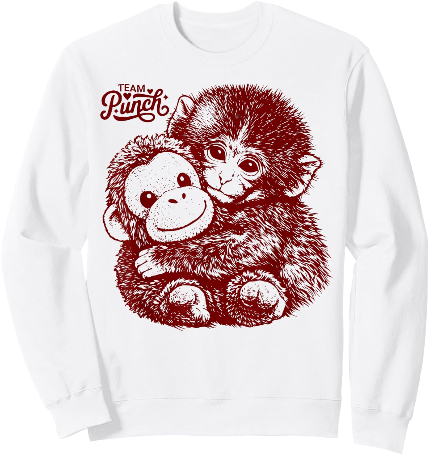 Team Punch Monkey with Plush Orangutan Cute Viral Sweatshirt - Sweatshirt | White