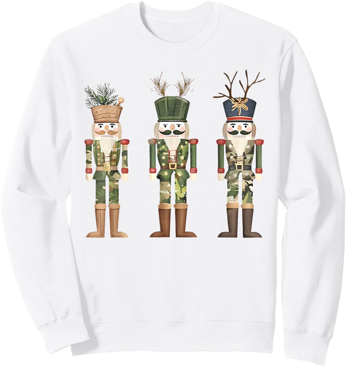 Old Camo Camouflage Nutcrackers Hunting Season Christmas Sweatshirt - Sweatshirt | White