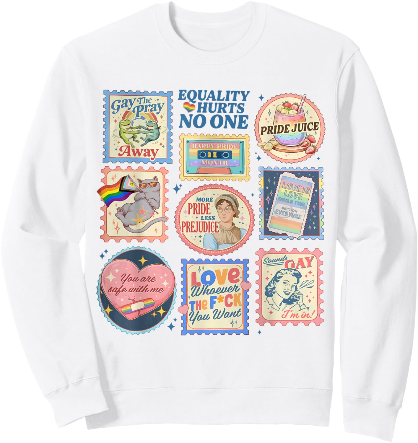 Retro Pride Month LGBTQ Stamps You are Safe with Me Gay Ally Sweatshirt - Sweatshirt | White