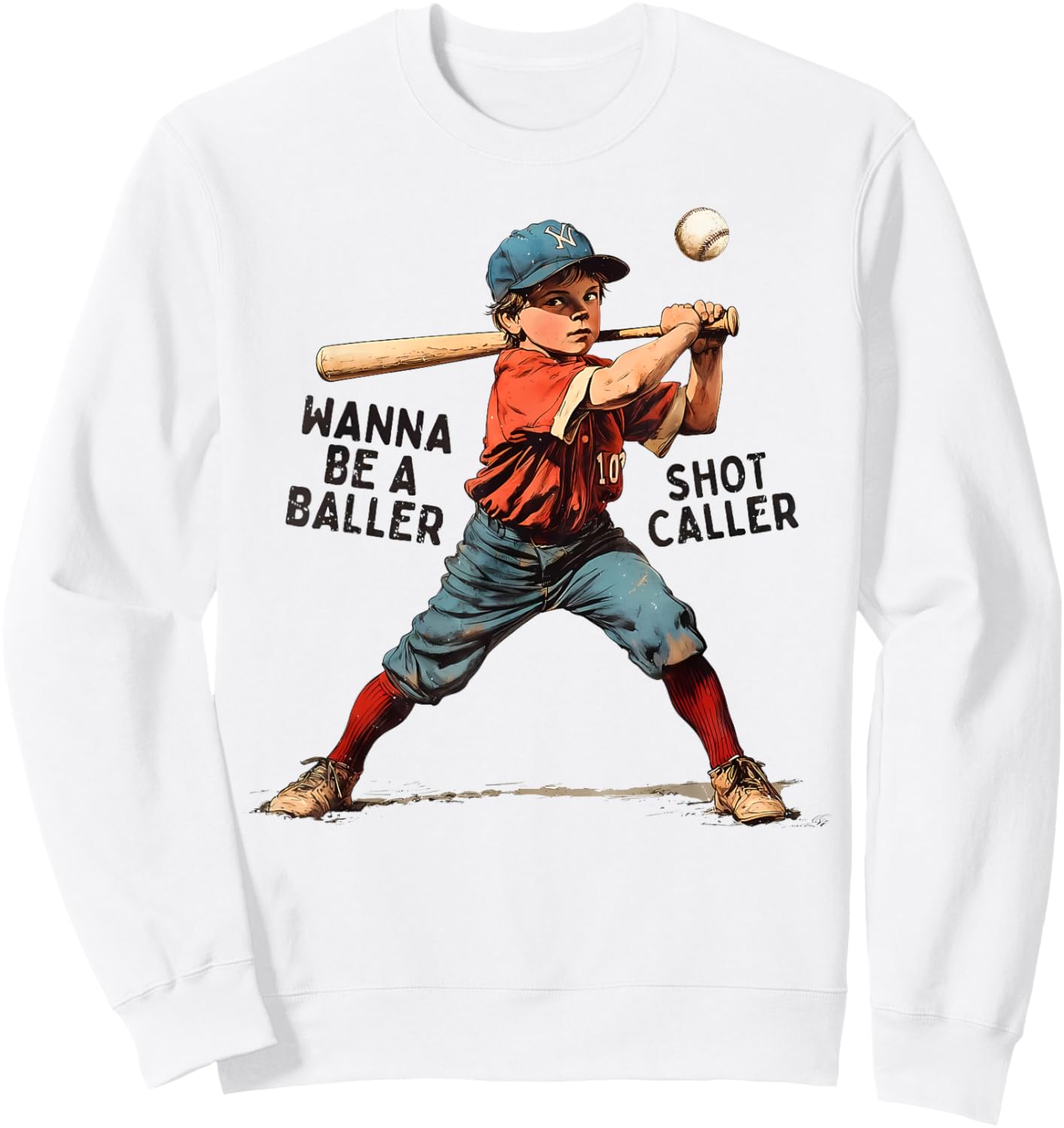 Wanna Be A Baller Shot Caller Retro Game Day Baseball Boy Sweatshirt - Sweatshirt | White