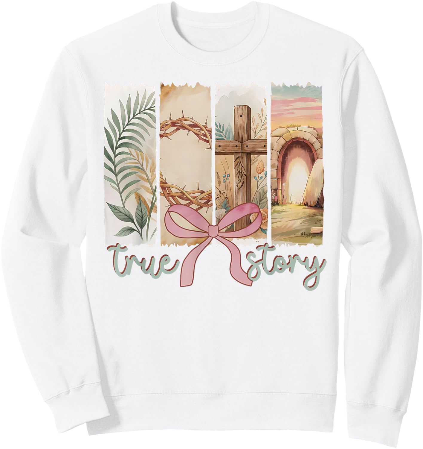 Happy Easter True Story He Is Risen Coquette Floral Spring Sweatshirt - Sweatshirt | White