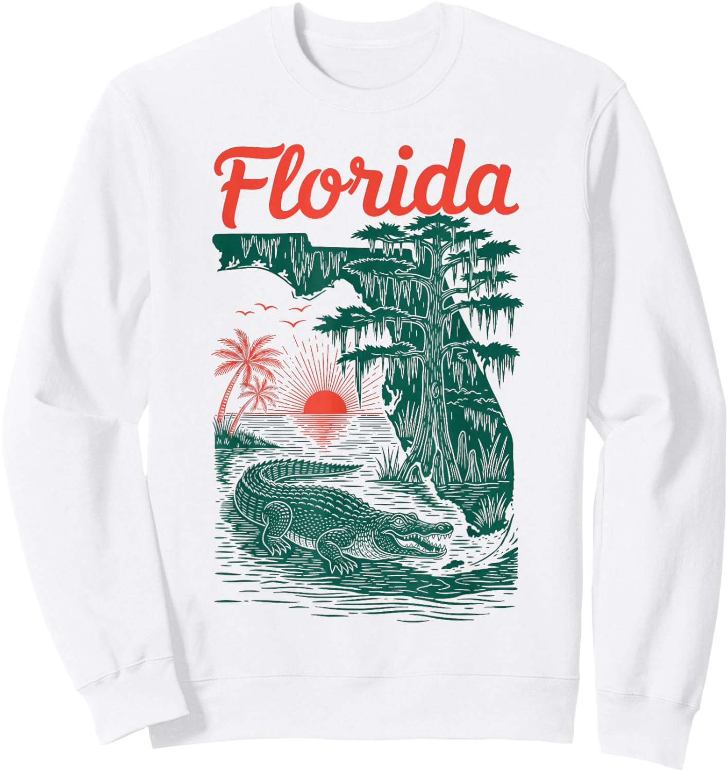 Florida Alligator State map Wearing Retro Sweatshirt - Sweatshirt | White