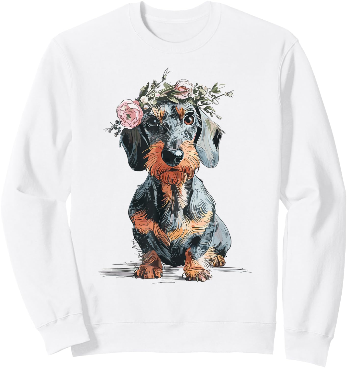 Rauhaardackel Dachshund Flowers Teckel Dog Hunting Dog Funny , White, S Sweatshirt - Sweatshirt | White