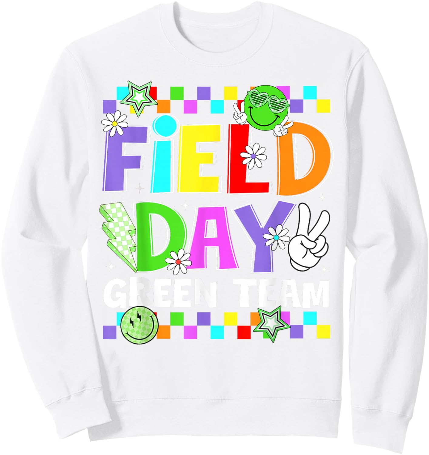 Field Day Green Team Lightning Peace Sign Men Women Kid Sweatshirt - Sweatshirt | White