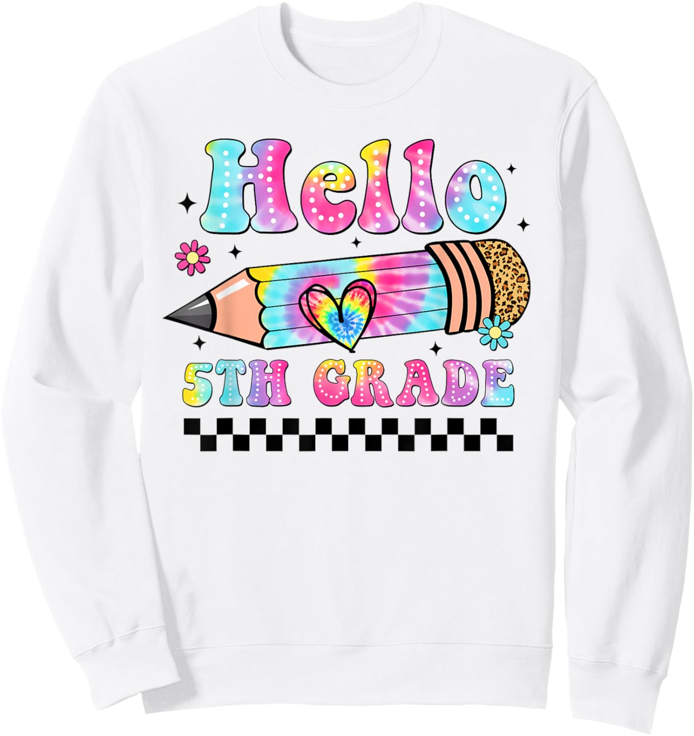 Hello Fifth Grade Leopard Tie Dye Back To School 5th Grade Sweatshirt - Sweatshirt | White