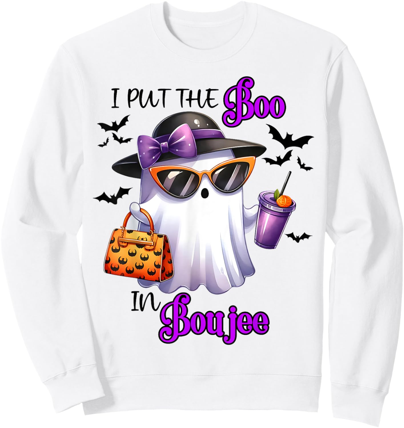 I Put The Boo In Boujee Ghost Halloween Cute Lady Ghost Sweatshirt - Sweatshirt | White