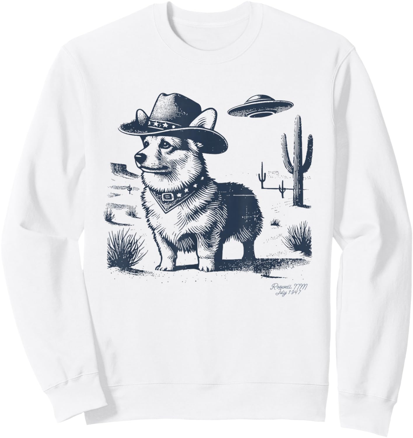 Corgi Cowboy, UFO Corgi Cowboy Hat, Corgi Mom, Corgi Dad Sweatshirt - Sweatshirt | White