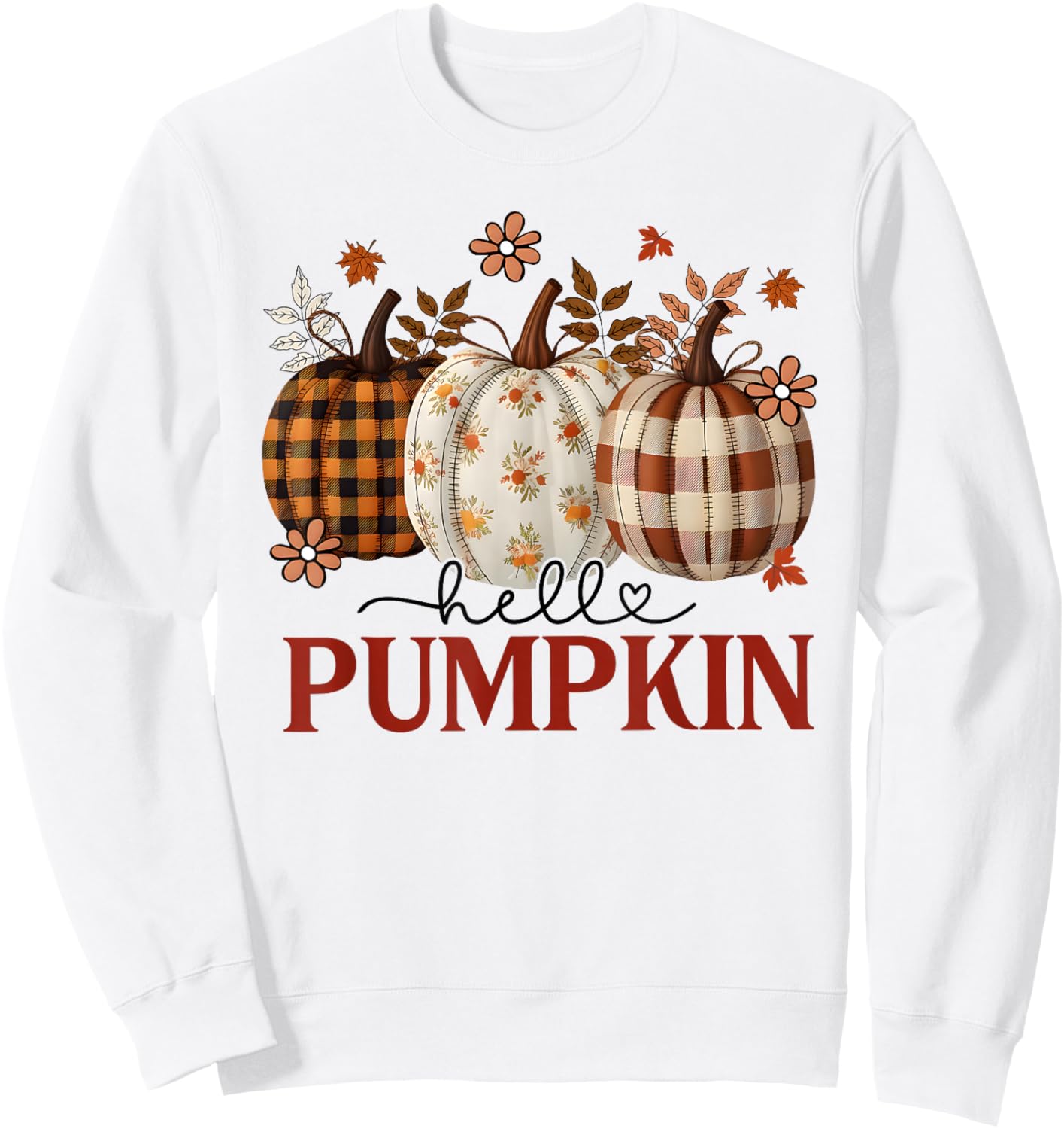 Hello Pumpkin Leopard Print for Fall Thanksgiving Kid Sweatshirt - Sweatshirt | White