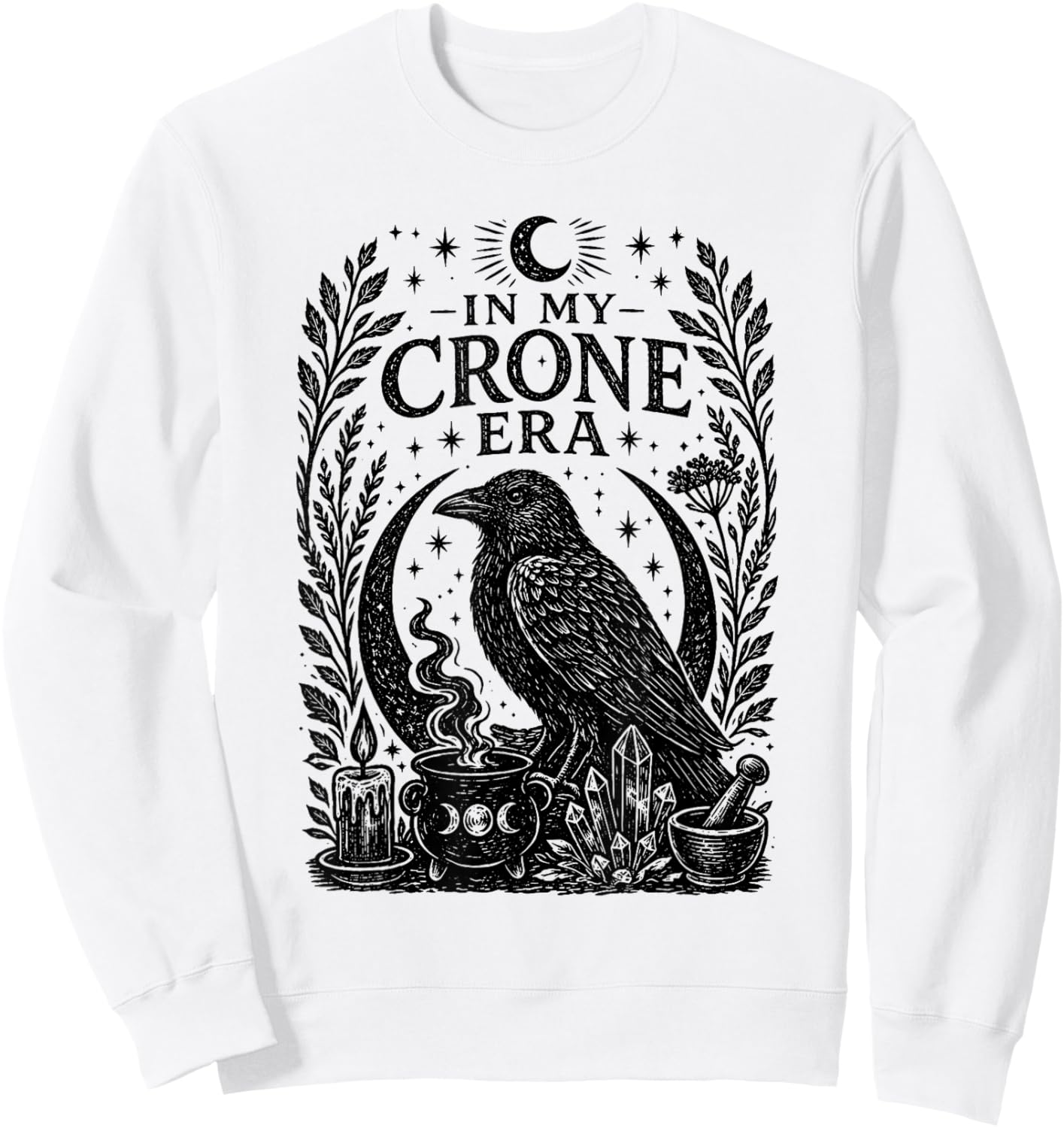 in My Crone Era Witchy Raven Cauldron Goth Witch Sweatshirt - Sweatshirt | White